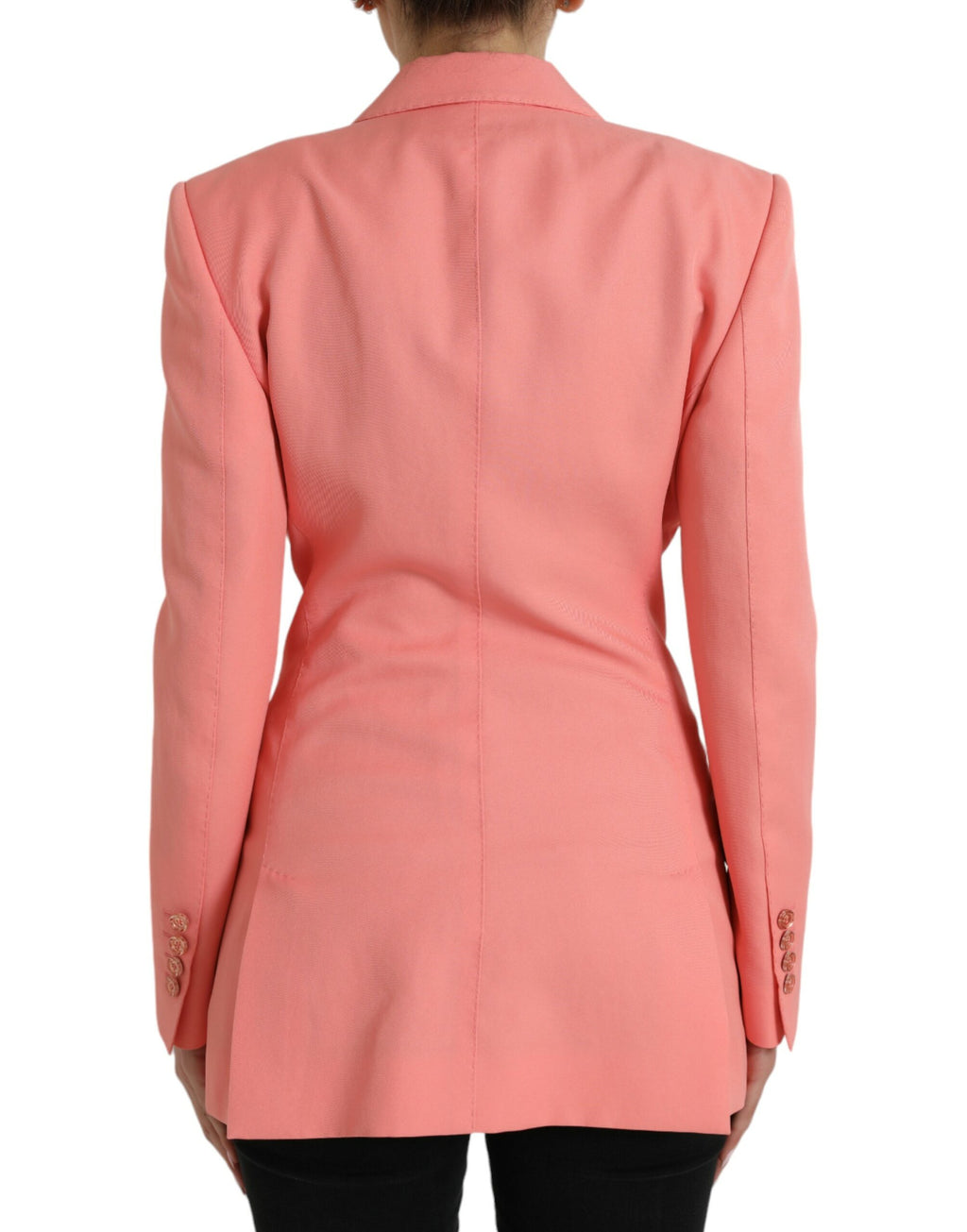 Veste blazer rose en polyester à un bouton Dolce & Gabbana, coupe classique, détail boutonnage simple, tissu élégant.