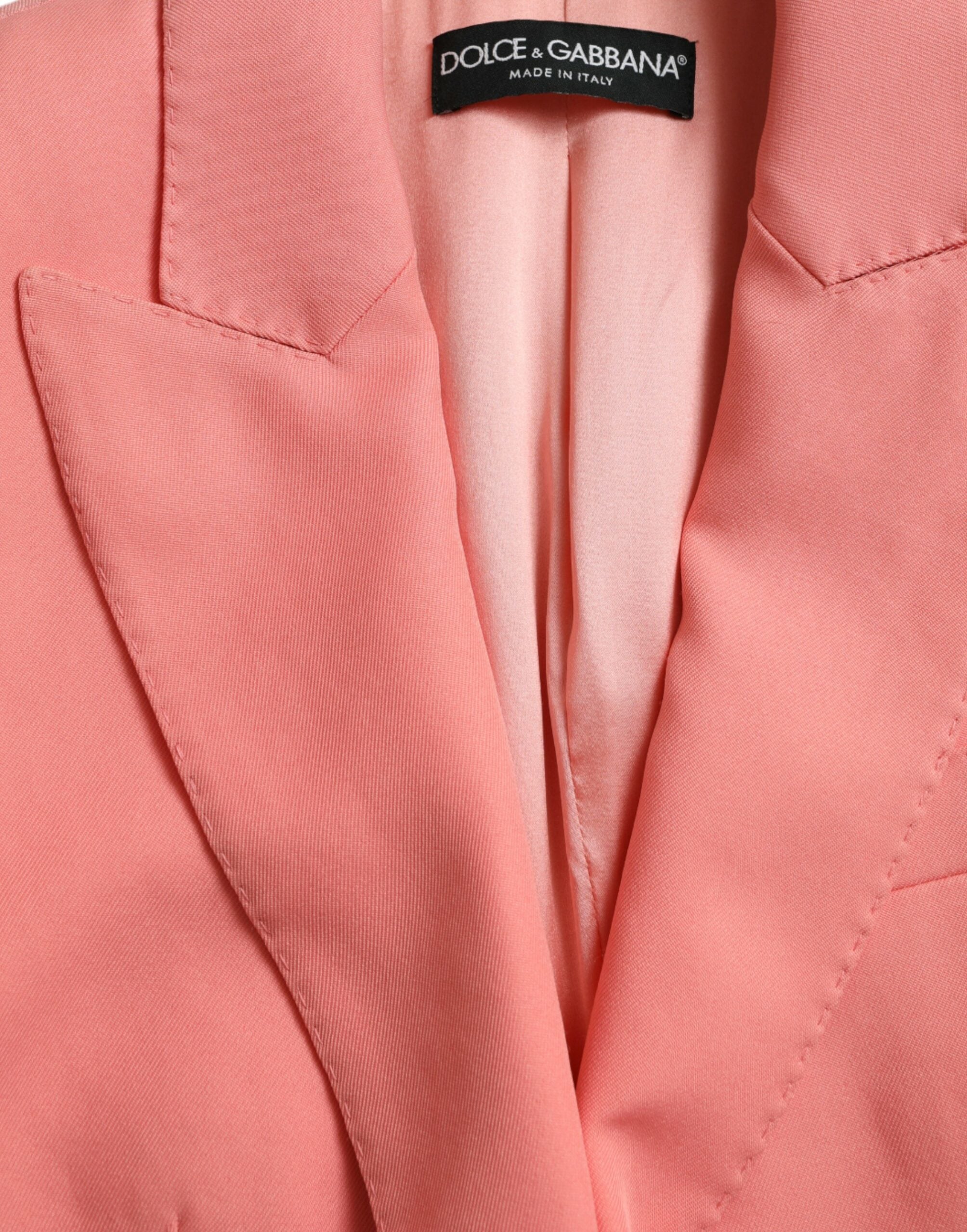 Veste blazer rose en polyester à double boutonnage Dolce & Gabbana, élégante et moderne, vue de face.