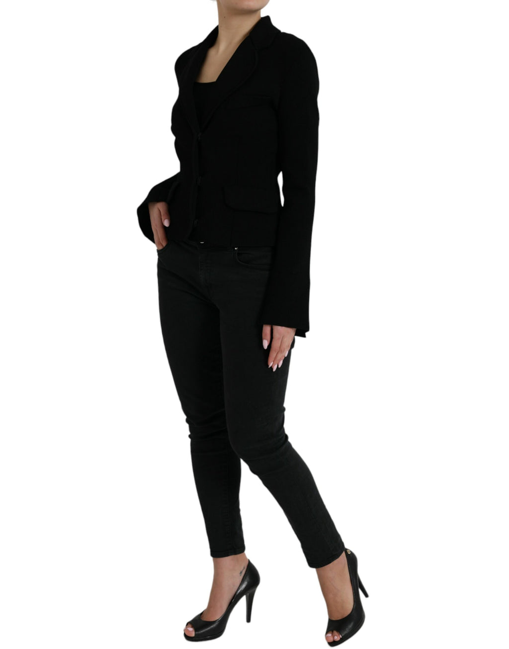 Veste blazer noire en viscose de Dolce & Gabbana, à un seul bouton, style élégant et moderne.