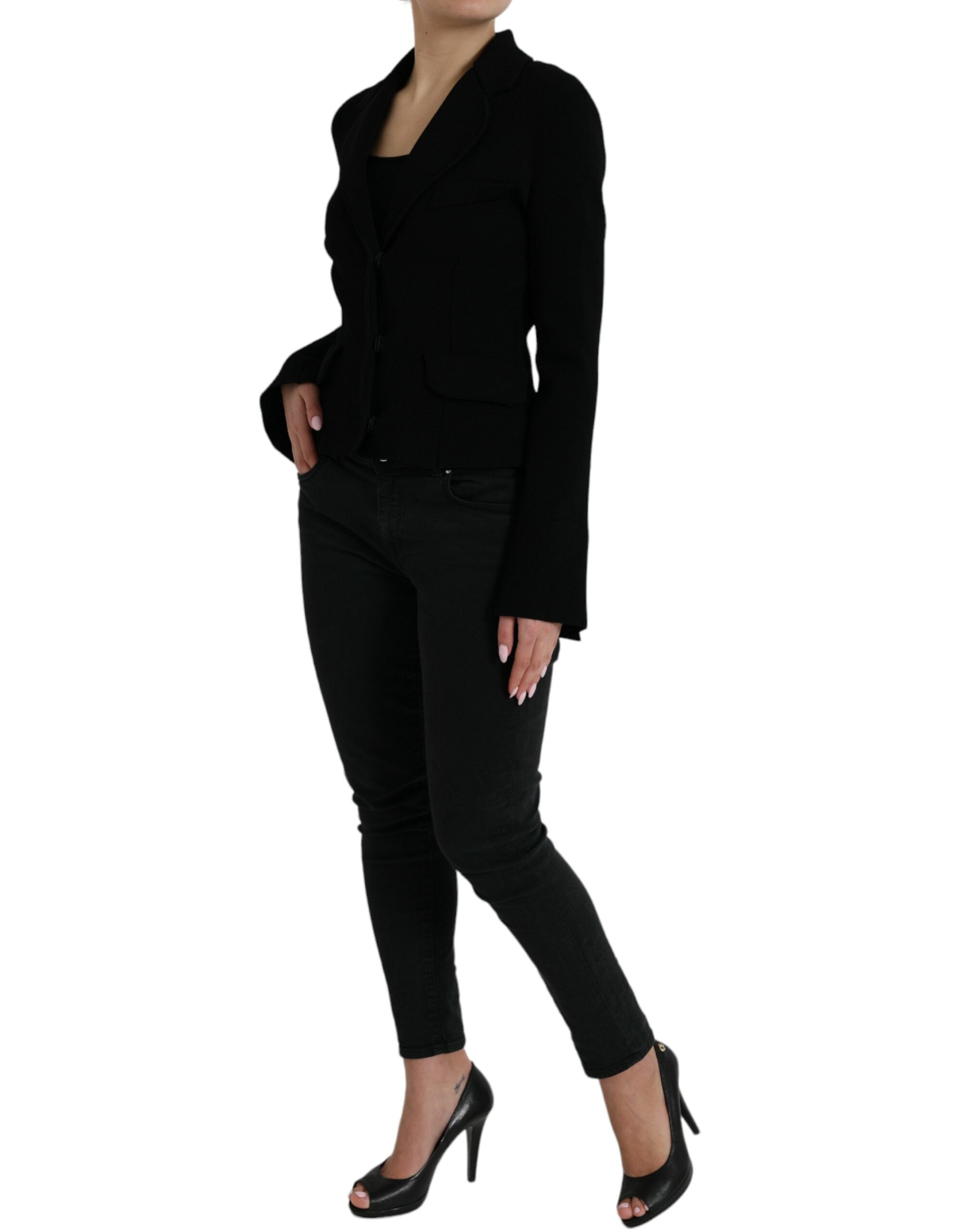 Veste blazer noire en viscose de Dolce & Gabbana, à un seul bouton, style élégant et moderne.
