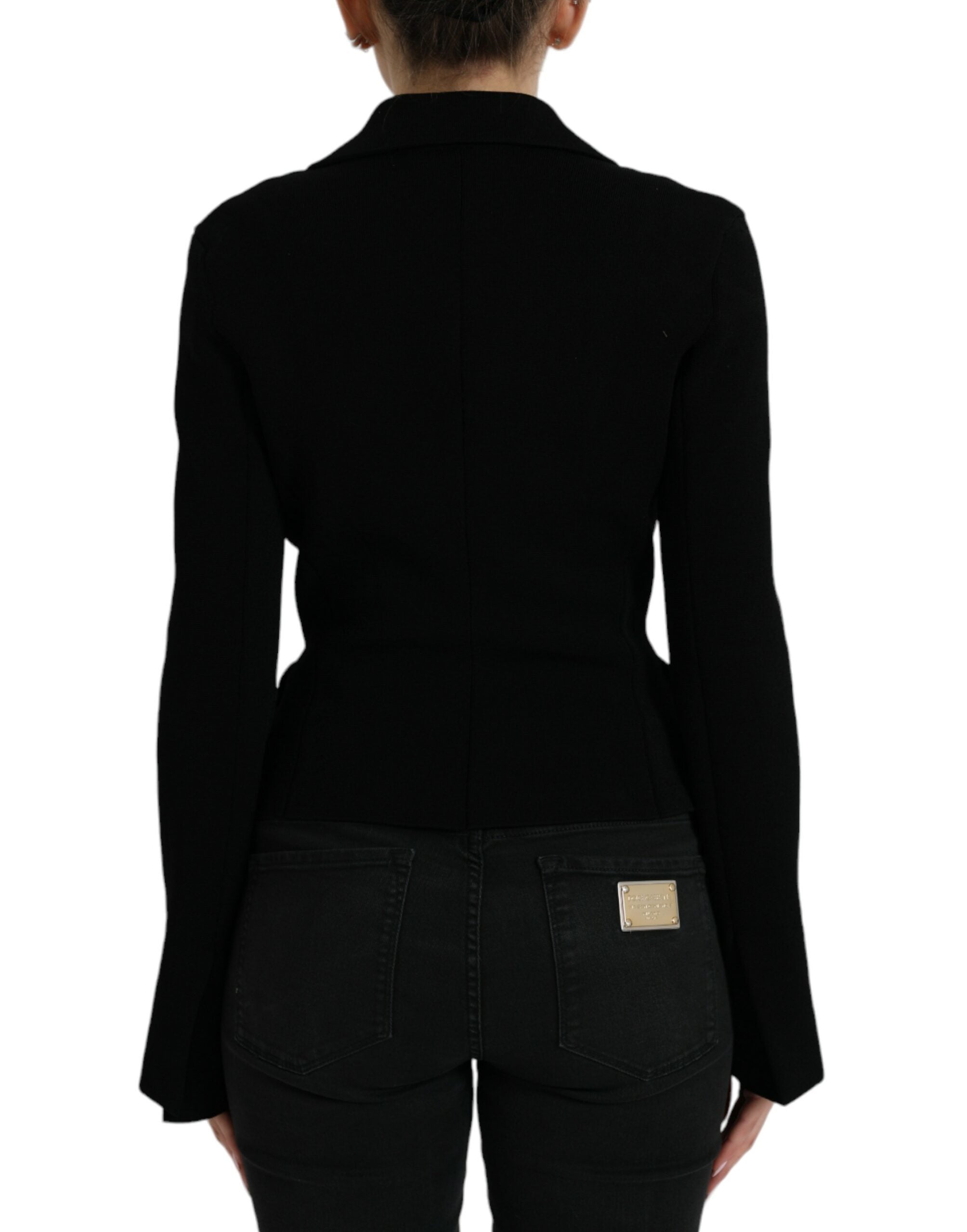 Veste blazer noire en viscose de Dolce & Gabbana, à un seul bouton, coupe élégante et moderne.