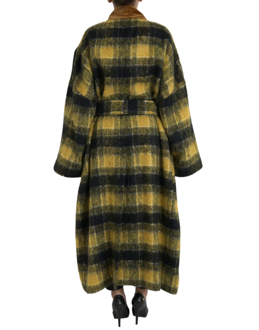 Manteau long à manches longues à carreaux jaunes de Dolce & Gabbana, veste élégante en tissu léger.