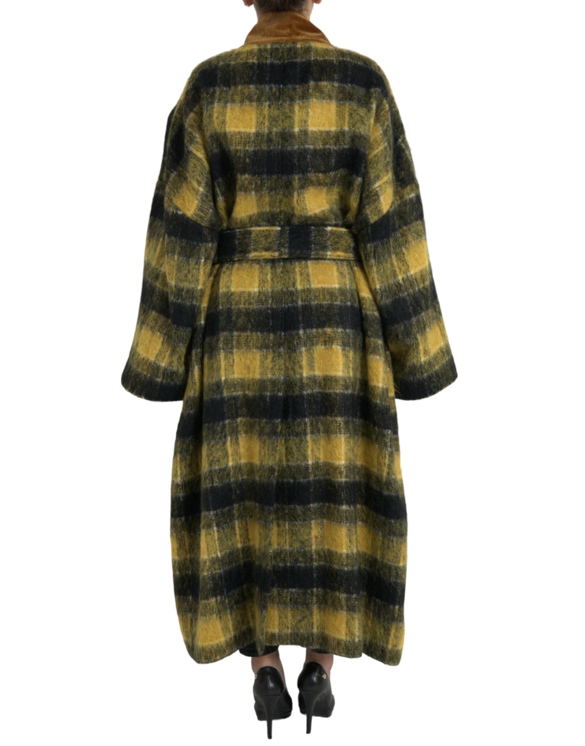 Manteau long à manches longues à carreaux jaunes de Dolce & Gabbana, veste élégante en tissu léger.