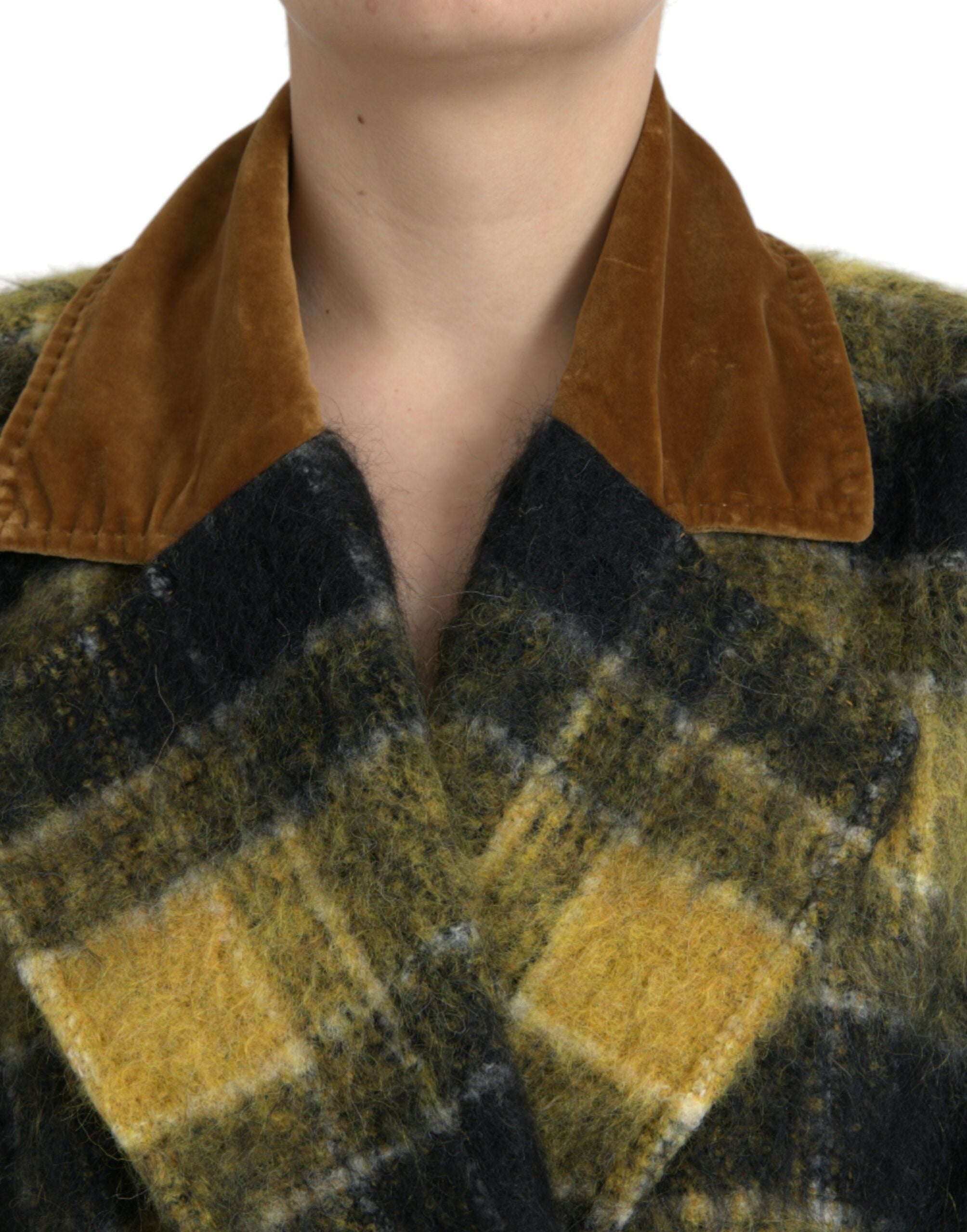 Manteau long à manches longues Dolce & Gabbana à carreaux jaunes, veste élégante en tissu léger.