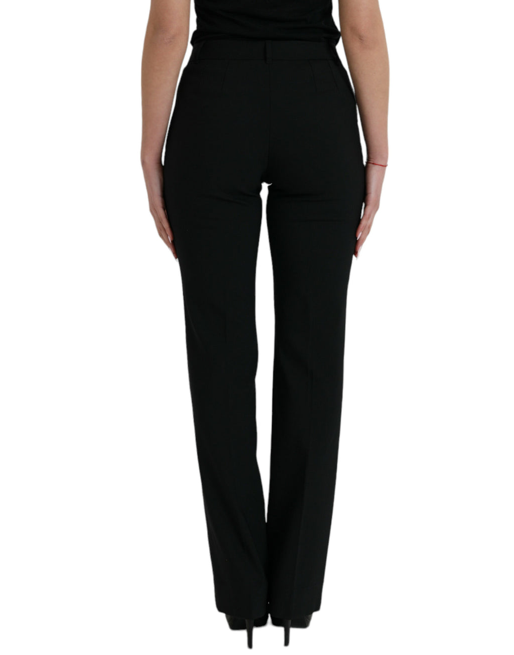 Pantalon en laine noire Dolce & Gabbana, taille mi-haute, coupe tapered, vue front sur un pantalon élégant.