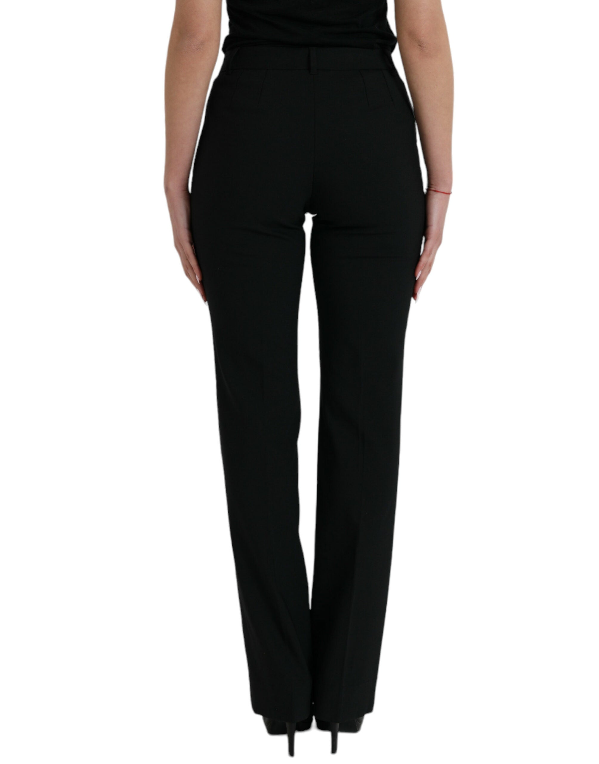 Pantalon en laine noire Dolce & Gabbana, taille mi-haute, coupe tapered, vue front sur un pantalon élégant.