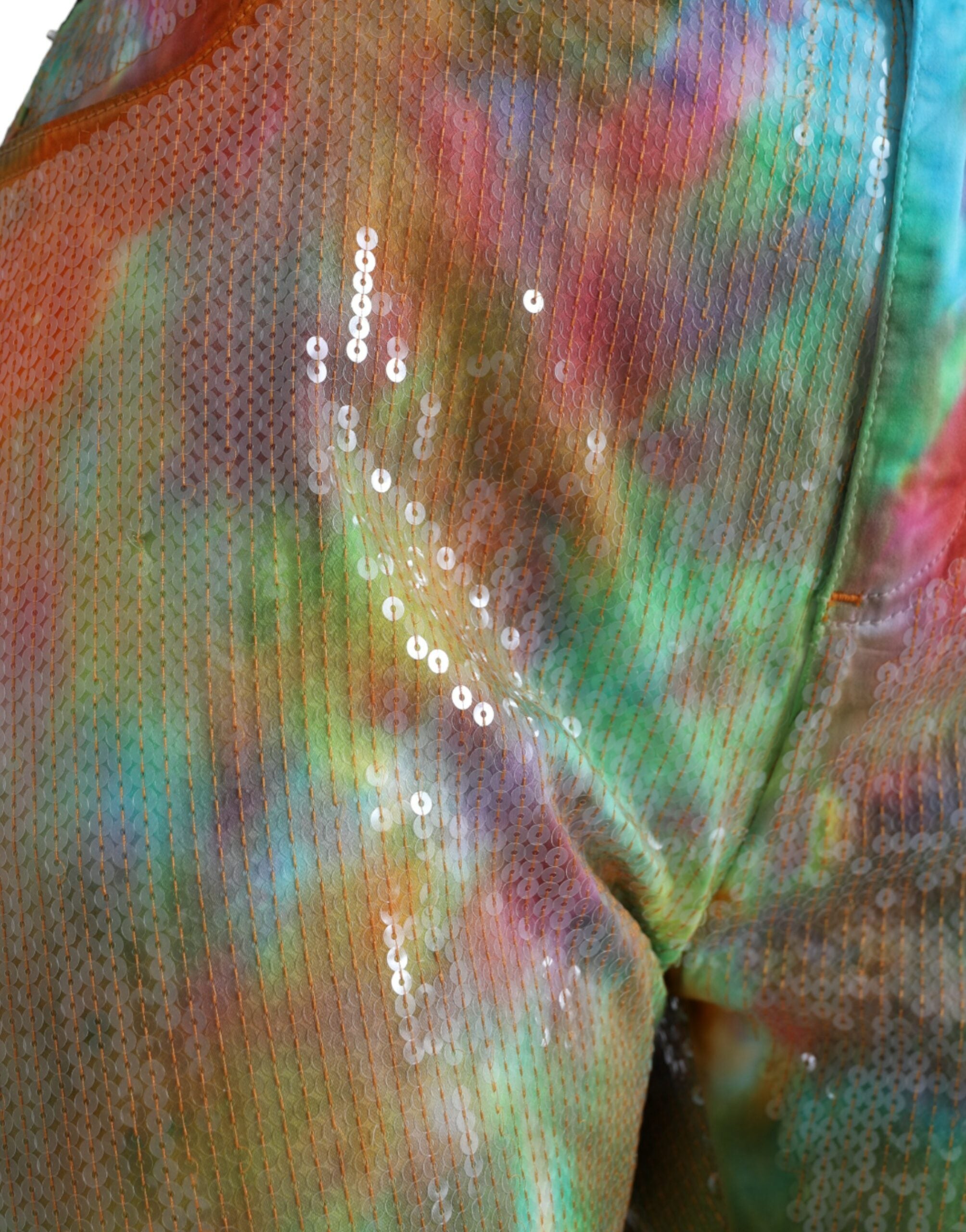 Pantalons courts à taille haute Dolce & Gabbana avec dégradé multicolore, sequins et motif tie-dye.