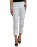 Pantalon court en coton blanc Dolce & Gabbana avec découpe au niveau de la taille, style mi-hauteur et coupe moderne.