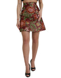 Jupe courte Dolce & Gabbana à jacquard floral bordeaux, coupe en ligne A, style élégant et sophistiqué.