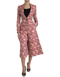 Costume deux pièces Dolce & Gabbana jacquard floral rose, coupe ajustée, tissu élégant, vue de l'ensemble.