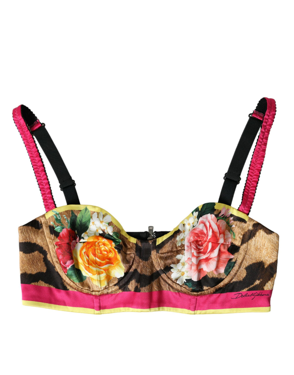 Top bustier sans manches Dolce & Gabbana à fleurs multicolores, crop top élégant avec design floral vibrant.