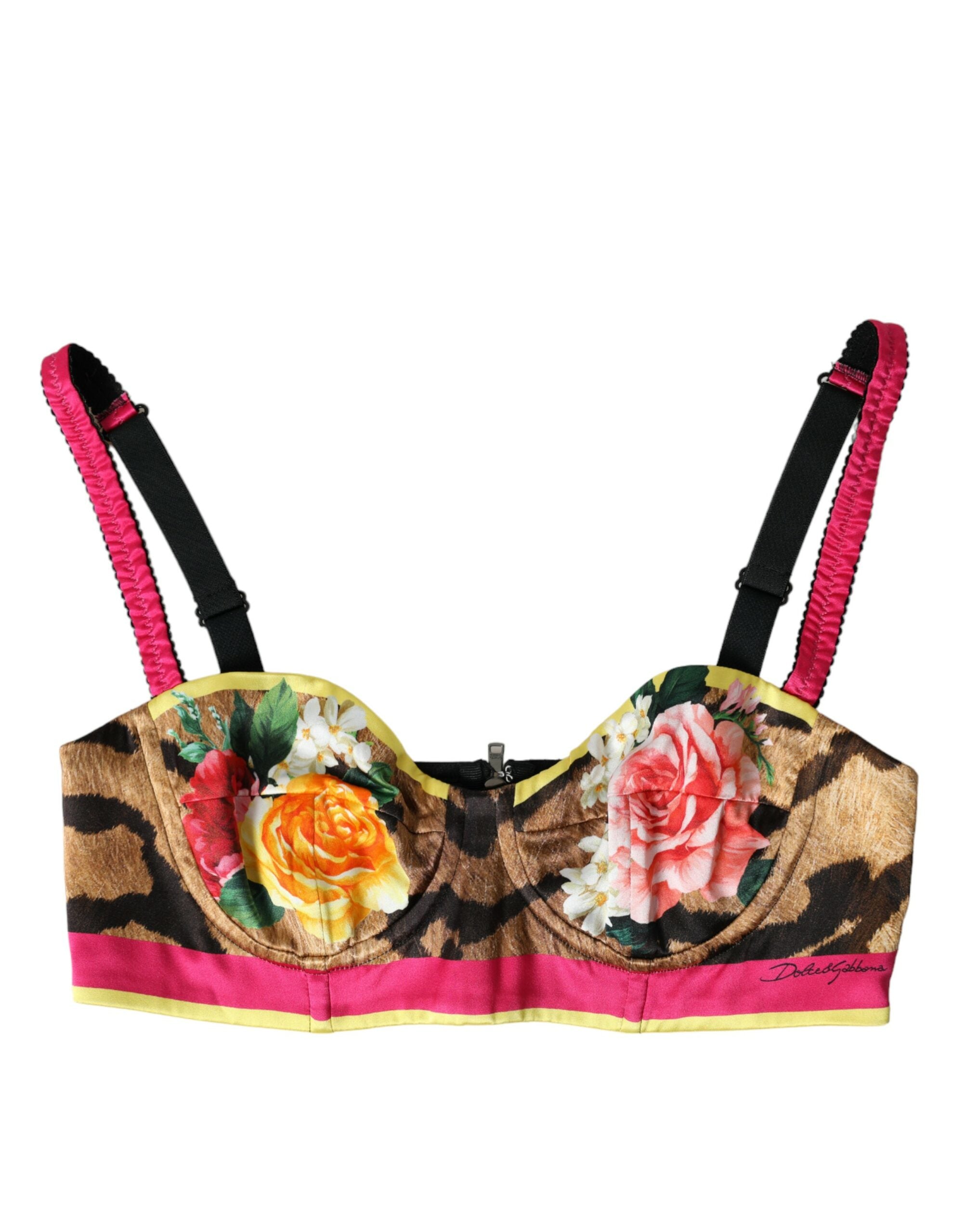Top bustier sans manches Dolce & Gabbana à fleurs multicolores, crop top élégant avec design floral vibrant.