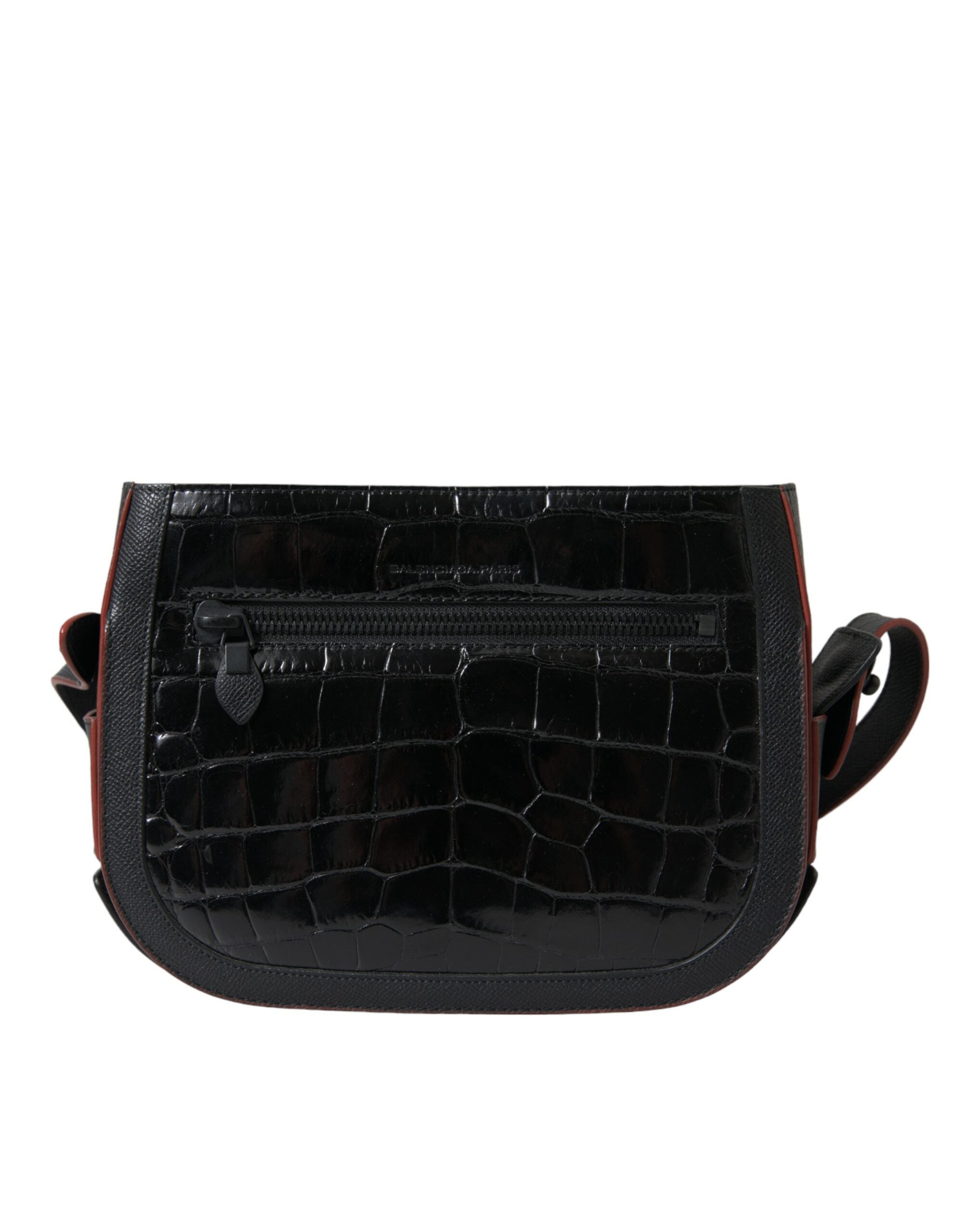 Sac à main Balenciaga en cuir exotique noir, sac bandoulière pour appareil photo et accessoires, élégant et tendance.
