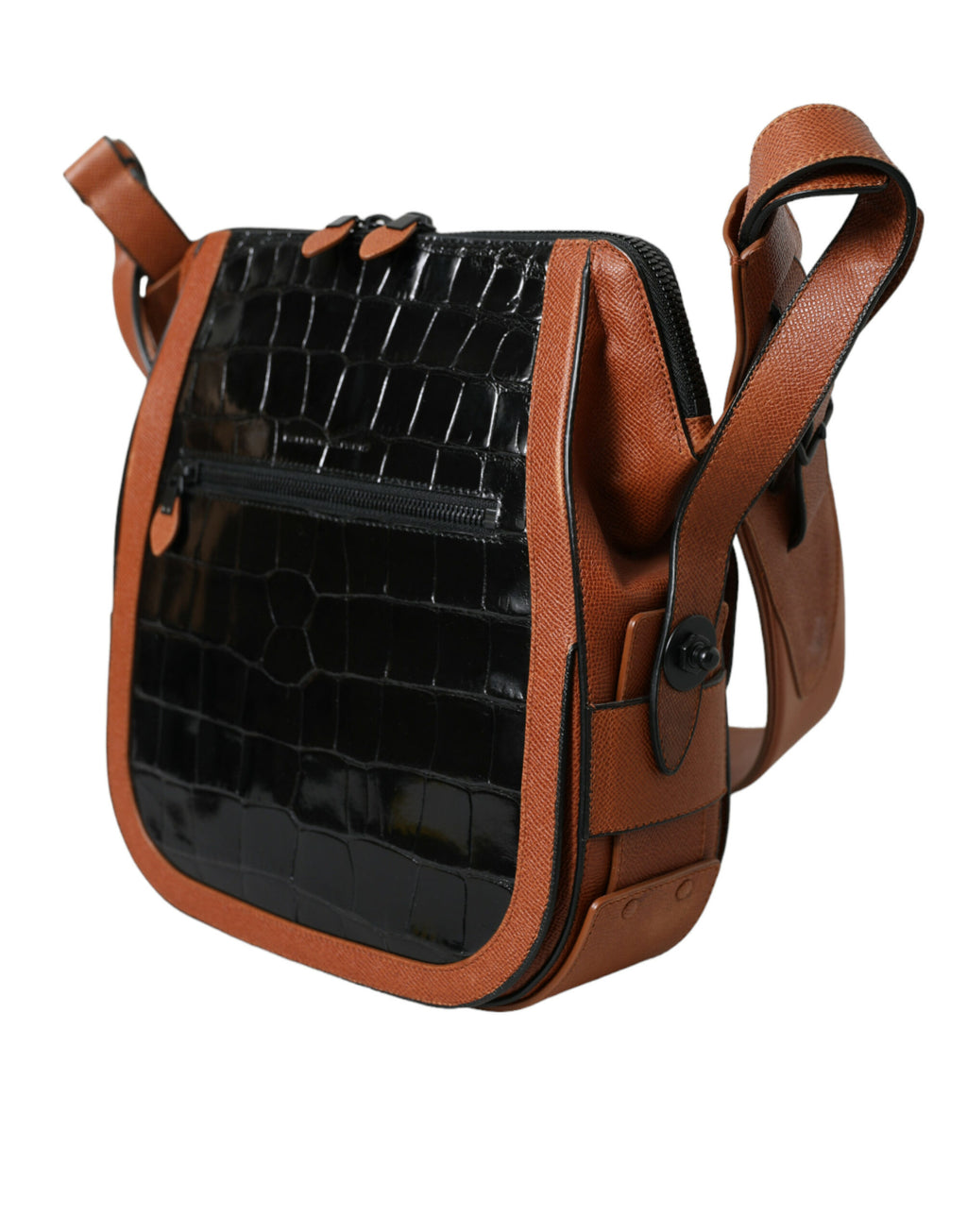 Sac à main Balenciaga en cuir exotique noir et marron, sac bandoulière vertical en cuir de luxe.