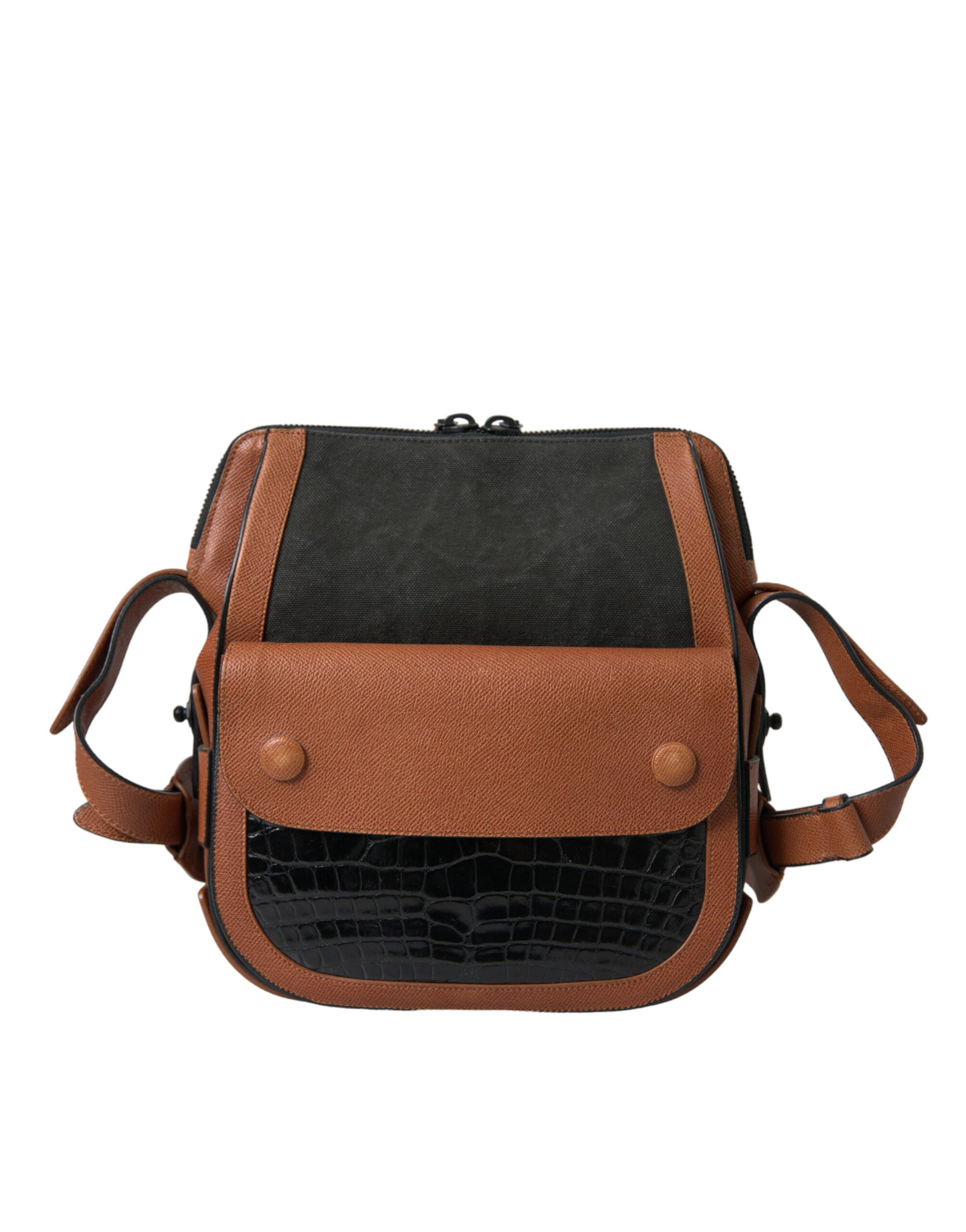 Sac à main Balenciaga en cuir exotique noir et marron, sac bandoulière vertical en peau de luxe.