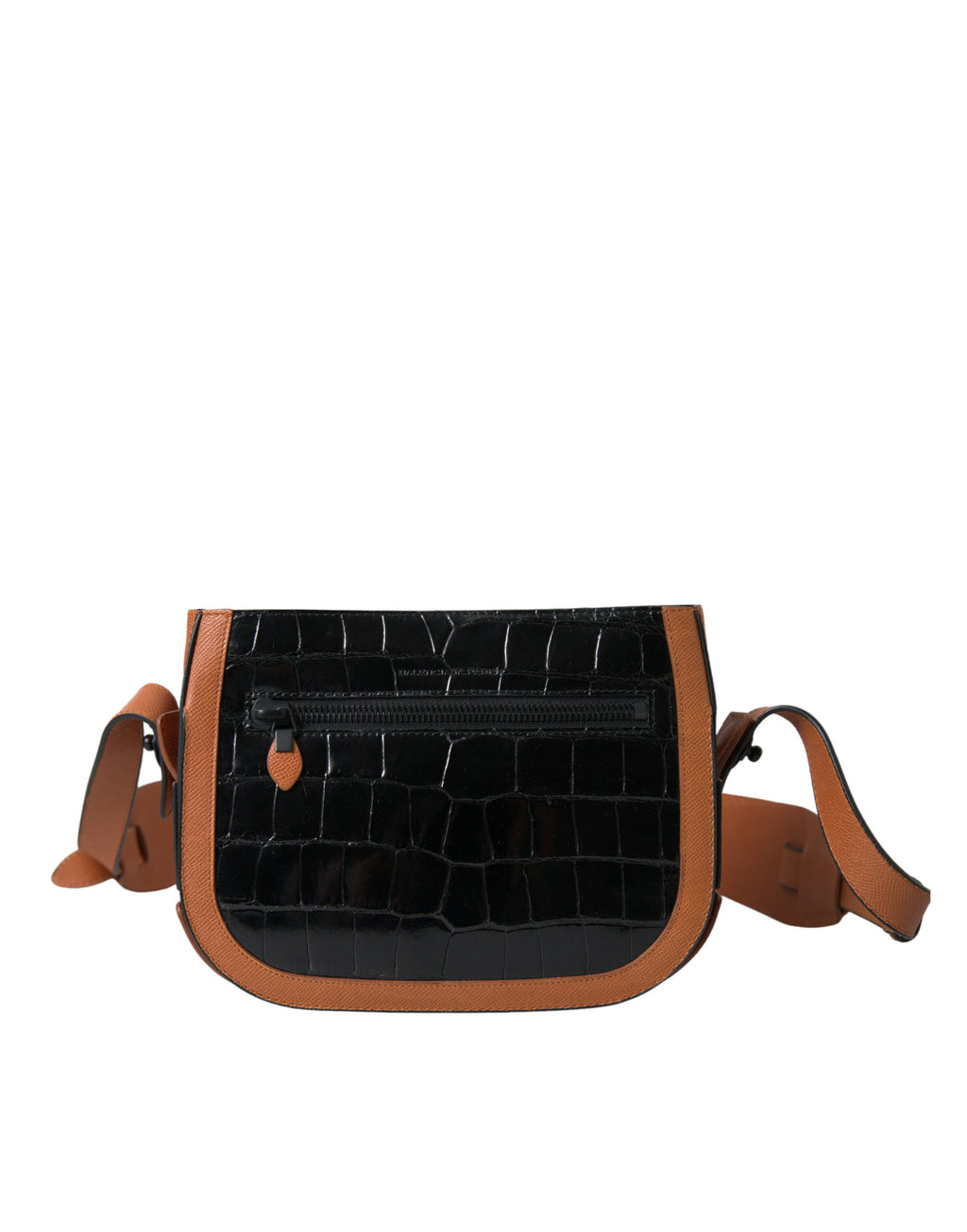 Sac à bandoulière Balenciaga en cuir exotique noir et marron, sac à appareil photo élégant et sophistiqué.