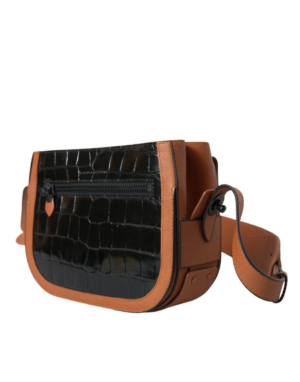 Sac à épaule Balenciaga en cuir exotique noir et marron, petite pochette caméra élégante pour accessoires.