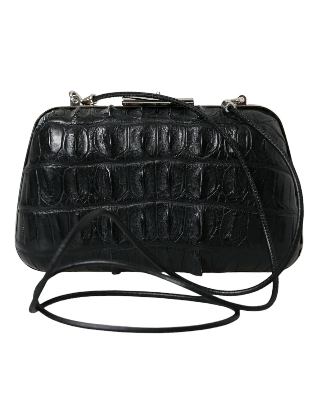 Sac à main Balenciaga en cuir exotique noir, sacoche croisée à épaule et pochette de style box élégante.