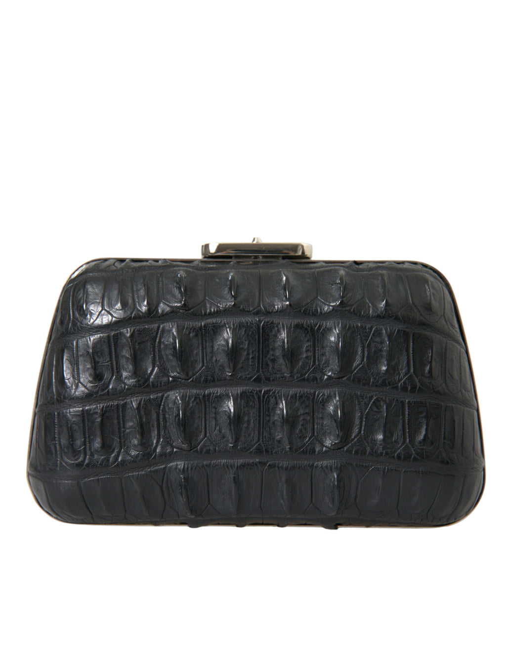 Sac clutch Balenciaga en cuir exotique noir avec bandoulière, format boîte élégante et sophistiquée.