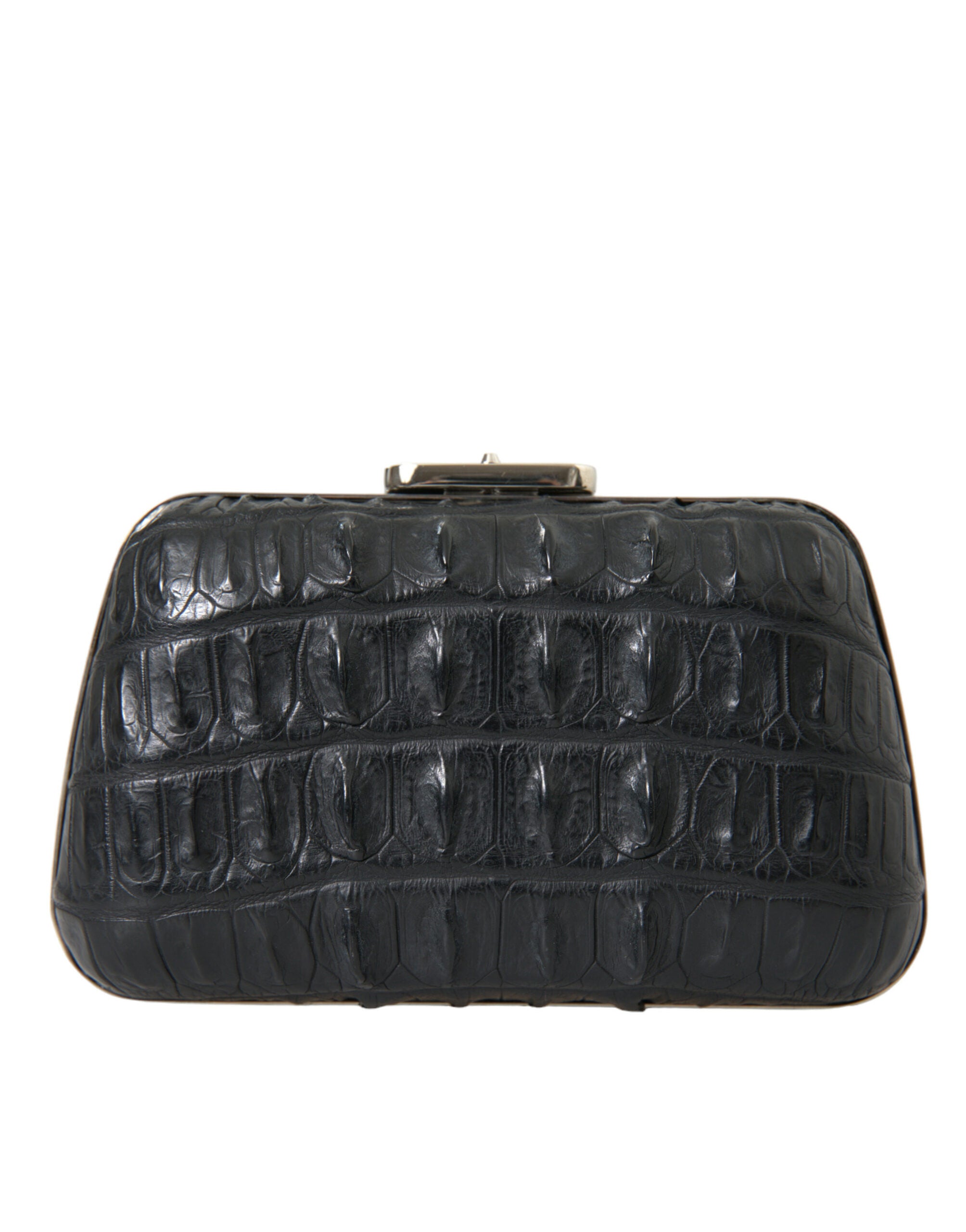 Sac clutch Balenciaga en cuir exotique noir avec bandoulière, format boîte élégante et sophistiquée.
