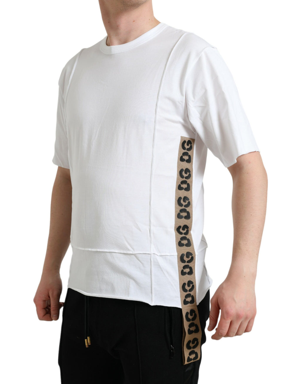 T-shirt blanc Dolce & Gabbana à logo, col rond et manches courtes, en coton, vue de face.