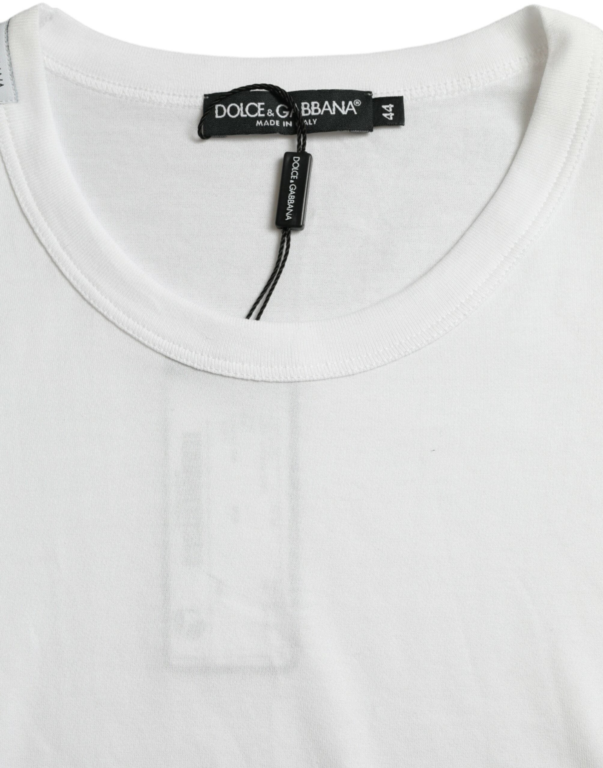 T-shirt blanc Dolce & Gabbana avec logo, col ras du cou et manches courtes, vue de face.