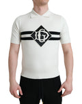 Chemise henley blanche Dolce & Gabbana avec logo DG, col boutonné, coton doux, vue de face.