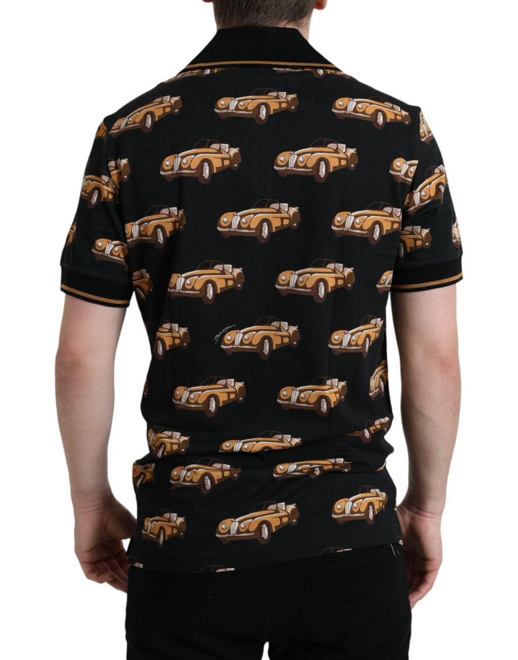 T-shirt polo à manches courtes noir Dolce & Gabbana avec motif de voitures, pour un style élégant et décontracté.