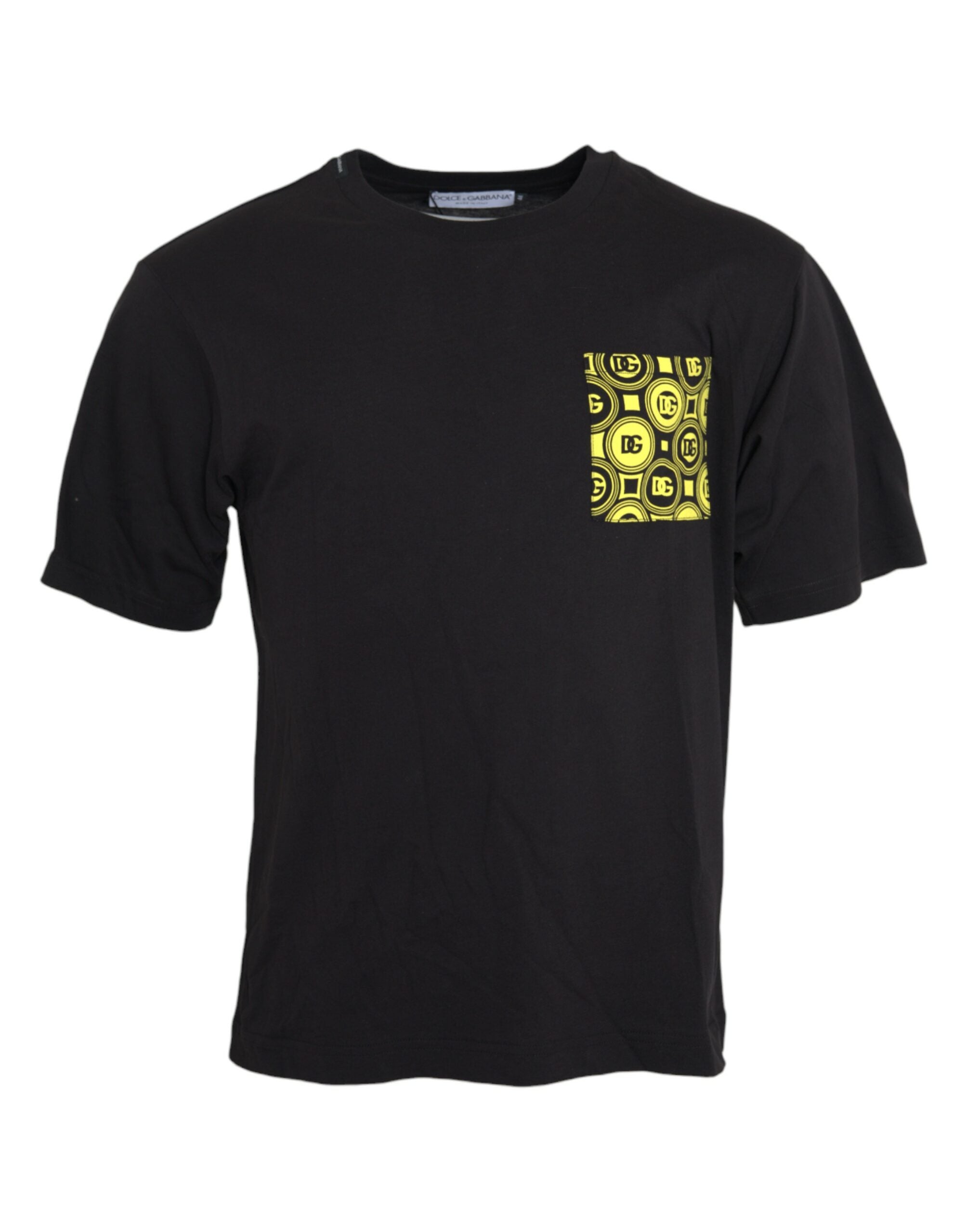 T-shirt à col rond en coton noir avec motif imprimé et poche, Dolce & Gabbana, style décontracté et élégant.