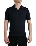 T-shirt polo à manches courtes bleu foncé Dolce & Gabbana avec col, vue de face sur fond blanc.