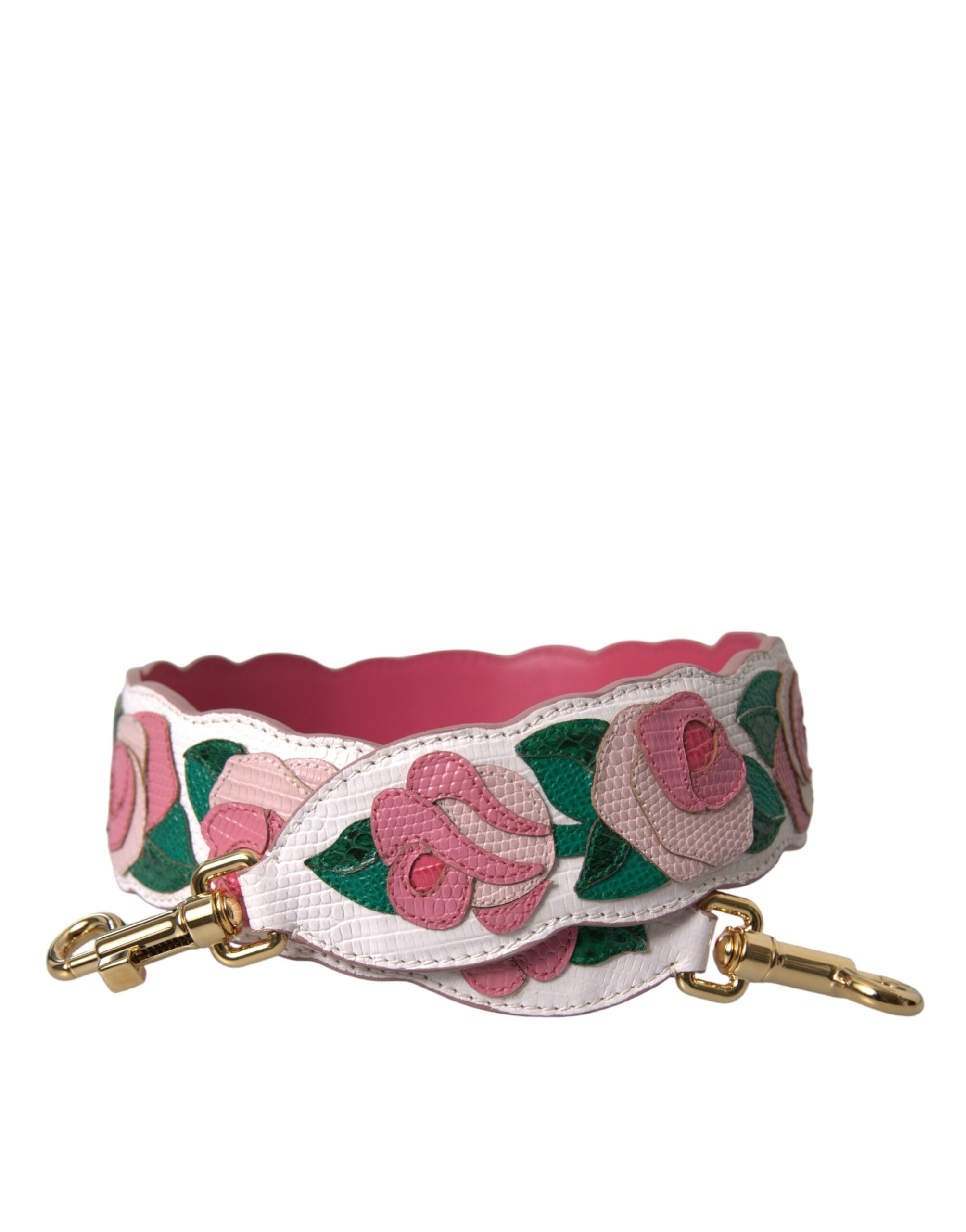 Sangle en cuir blanc à motifs floraux de Dolce & Gabbana pour accessoire de sac à main.