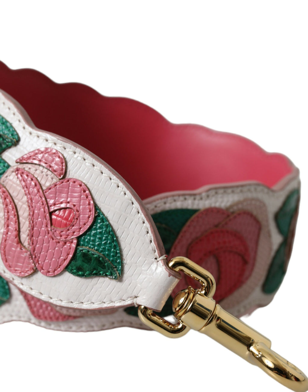 Sangle d'épaule en cuir blanc à fleurs Dolce & Gabbana, accessoire élégant pour sac à main.