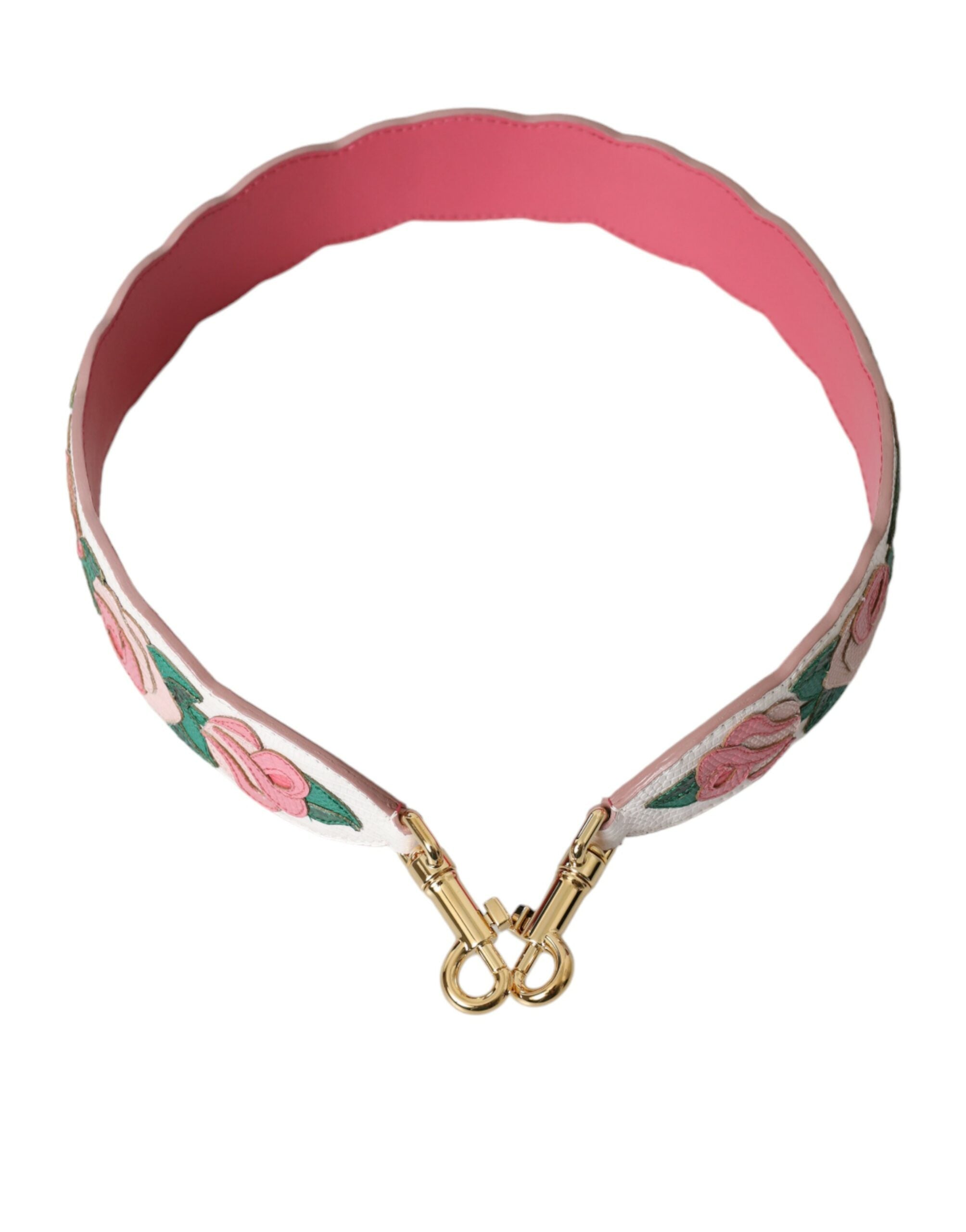 Sangle d'accessoire en cuir blanc à fleurs Dolce & Gabbana pour sac à épaule, détails floraux élégants.