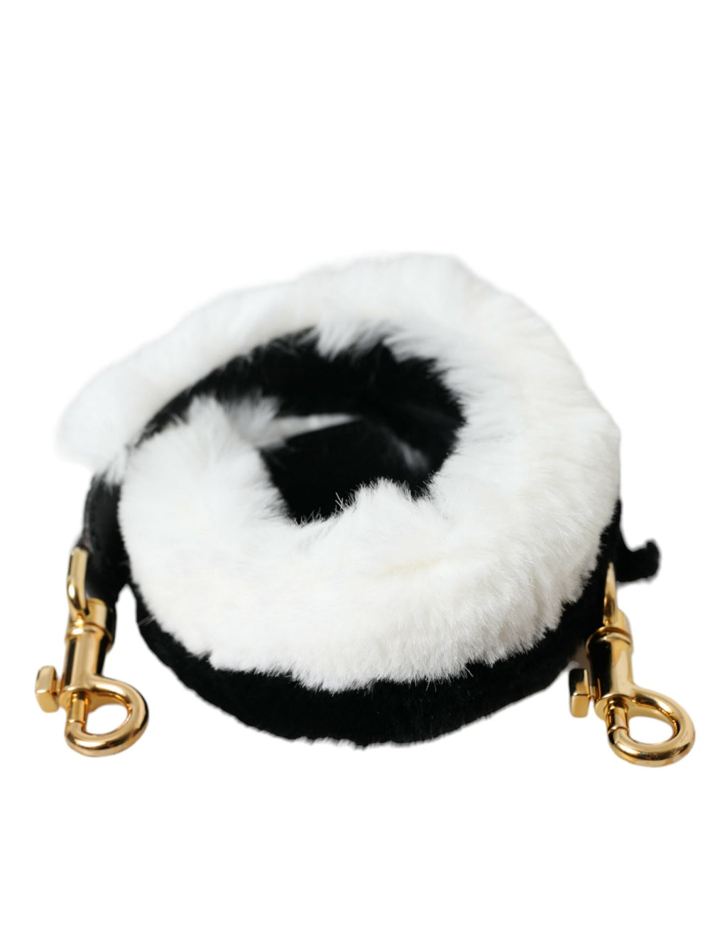 Sangle d'épaule en fourrure de lapin noir et blanc de Dolce & Gabbana pour accessoire de mode élégante.