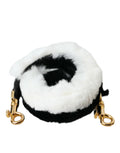 Sangle d'épaule en fourrure de lapin noir et blanc de Dolce & Gabbana pour accessoire de mode élégante.