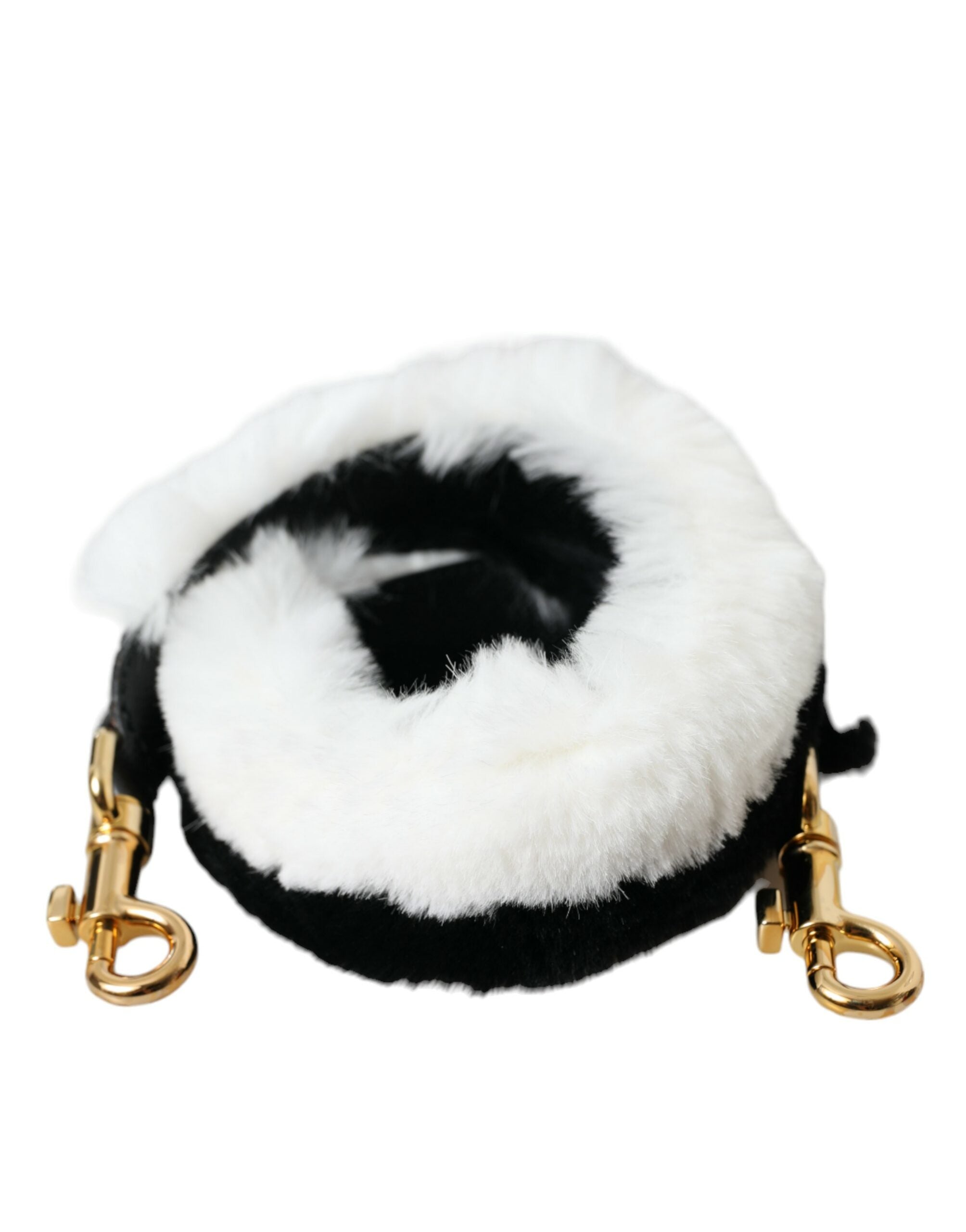 Sangle d'épaule en fourrure de lapin noir et blanc de Dolce & Gabbana pour accessoire de mode élégante.