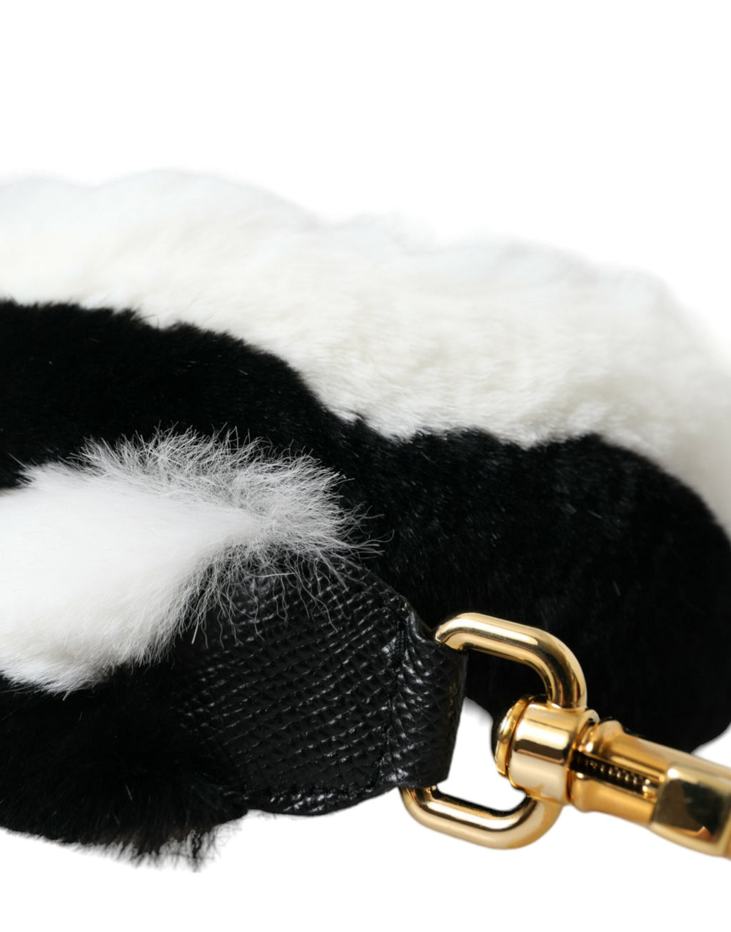 Sangle d'épaule en fourrure de lapin noir et blanc de Dolce & Gabbana, accessoire élégant pour sac à main.