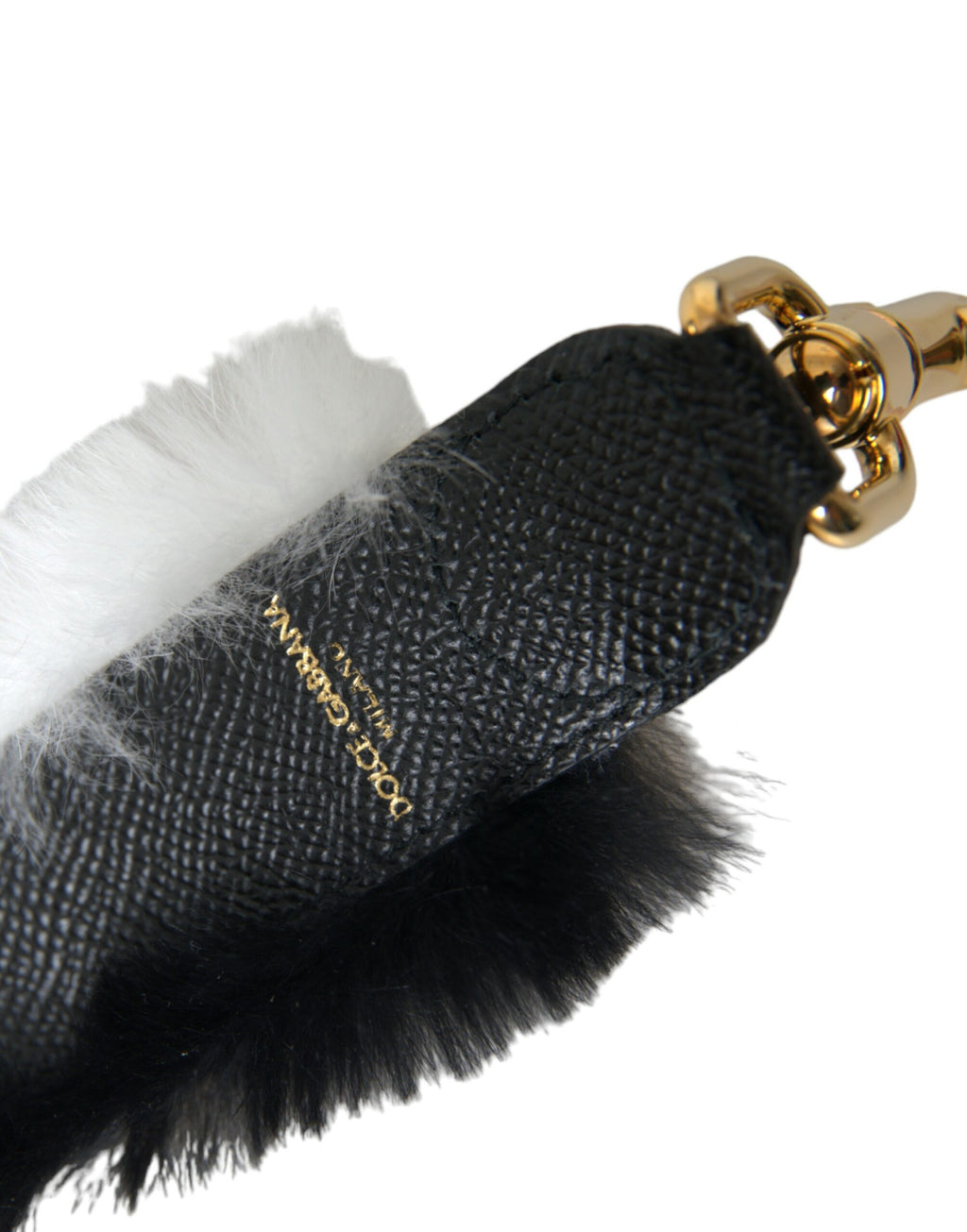 Sangle d'épaule en fourrure de lapin noir et blanc de Dolce & Gabbana, accessoire élégant pour sac à main.