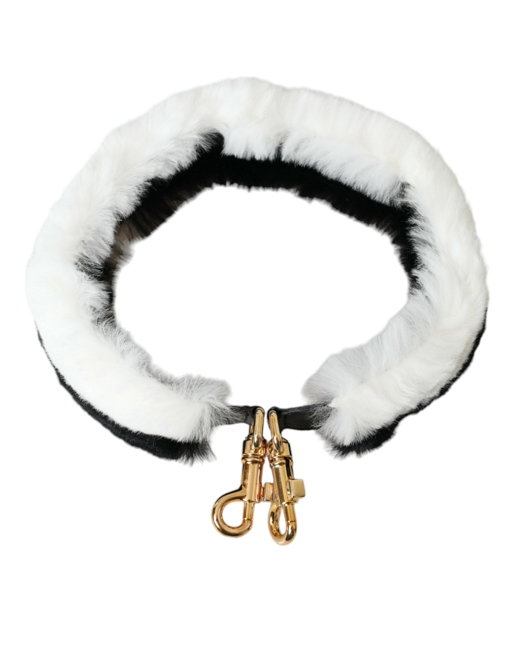 Sangle d'épaule en fourrure de lapin noir et blanc de Dolce & Gabbana, accessoire élégant pour sacs à main.