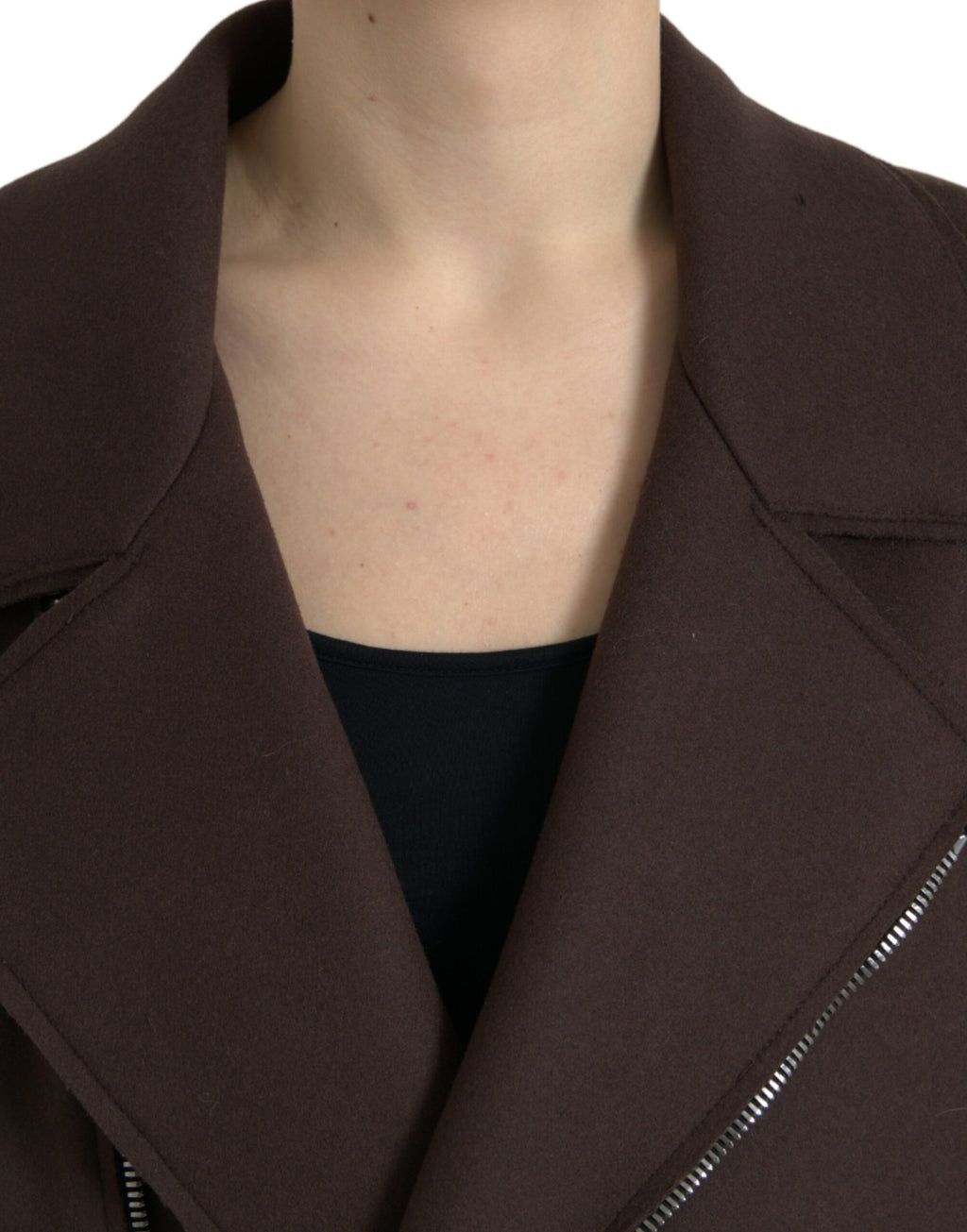 Manteau court en laine marron Dolce & Gabbana, veste motard élégante et moderne pour femme.