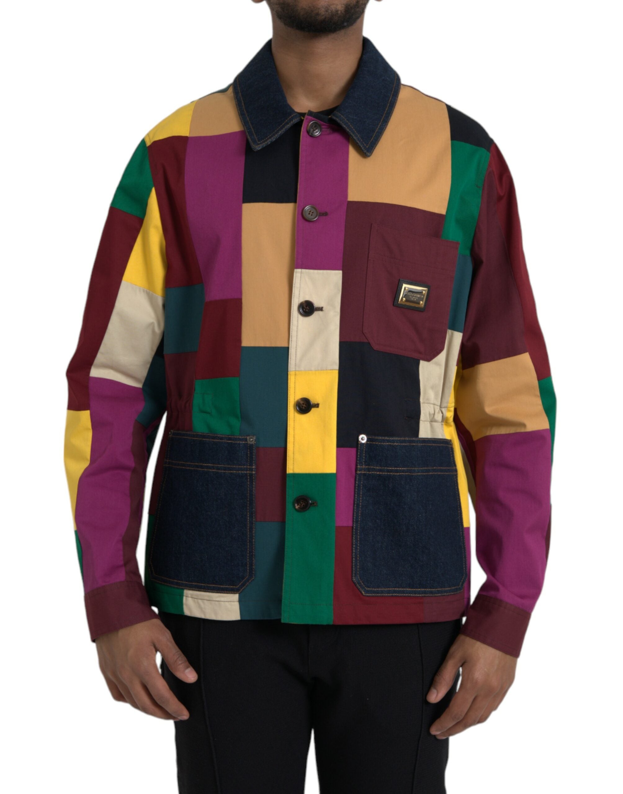 Veste en coton Dolce & Gabbana à patchwork multicolore avec col, détails colorés et style élégant.