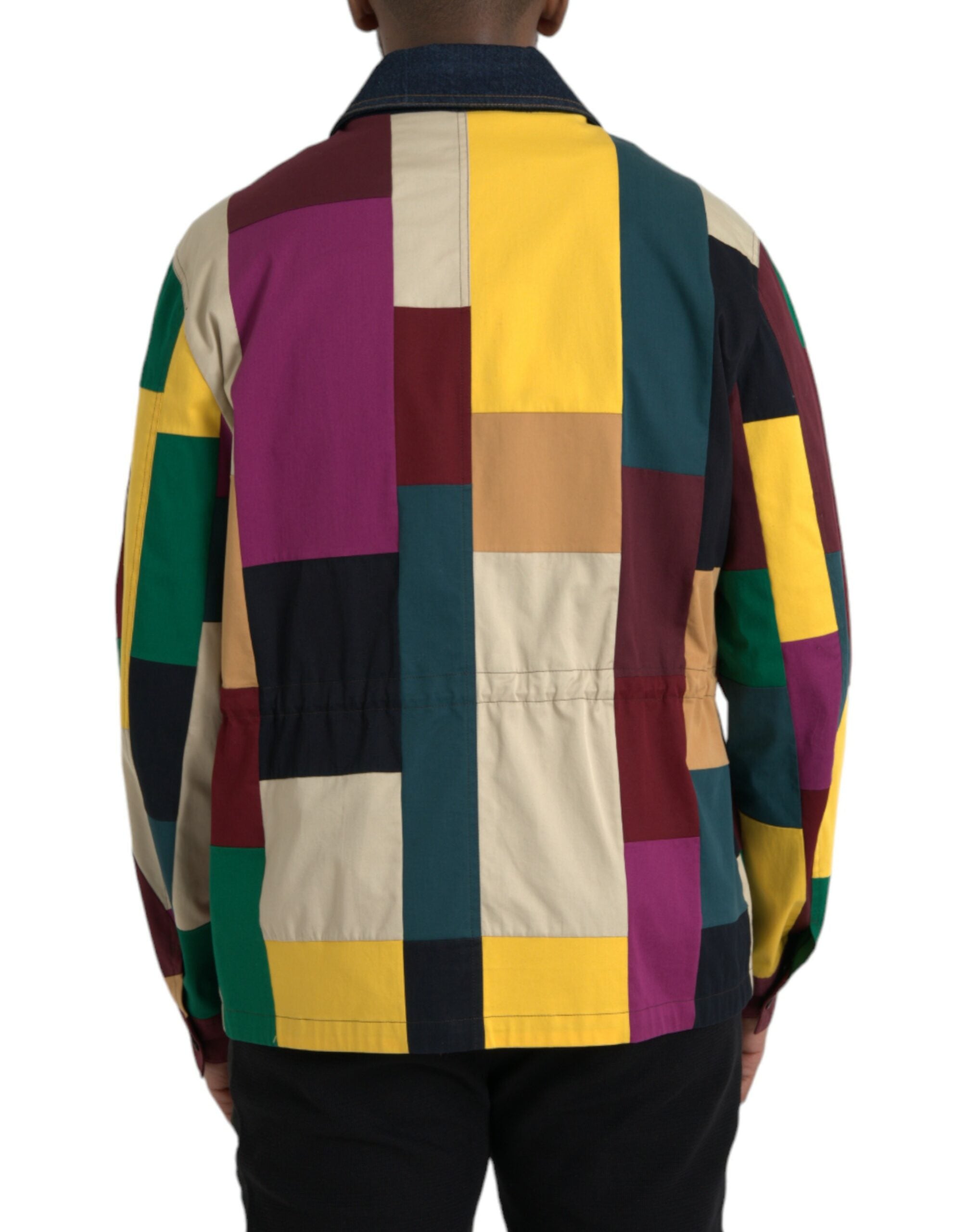 Veste en coton Dolce & Gabbana à patchwork multicolore avec col, détails colorés et style sophistiqué.