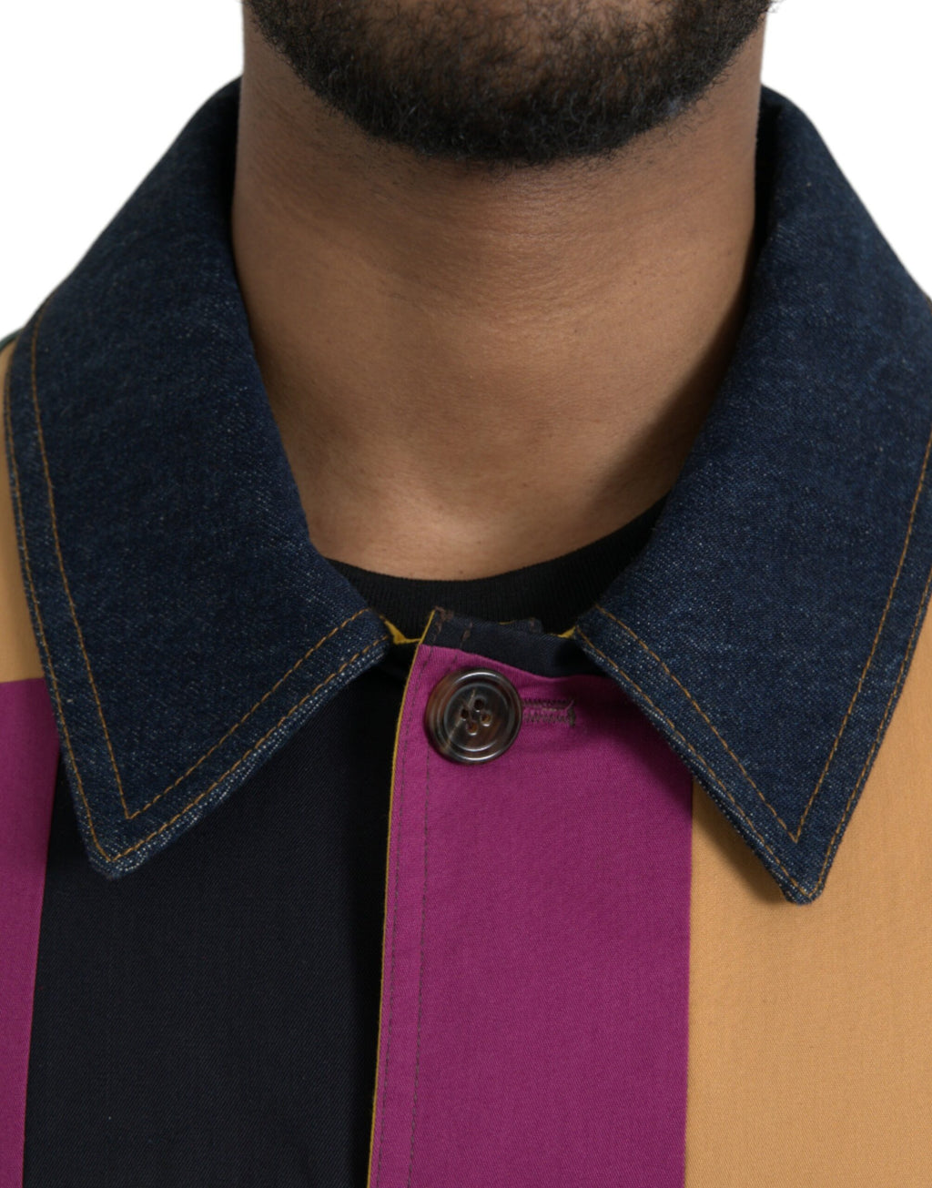 Veste en coton Dolce & Gabbana à patchwork multicolore avec col, vue de face, détails de design et couture visible.