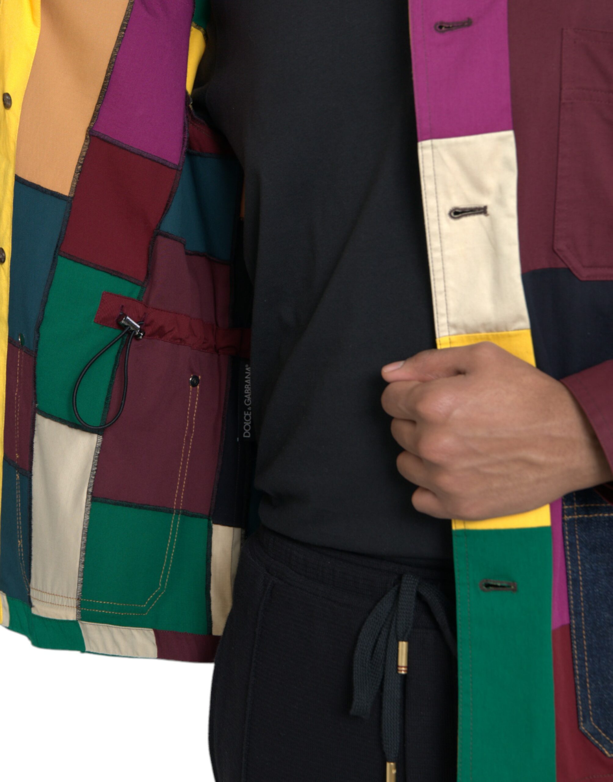 Veste en coton multicolore à patchwork avec col pour homme de Dolce & Gabbana, style unique et coloré.