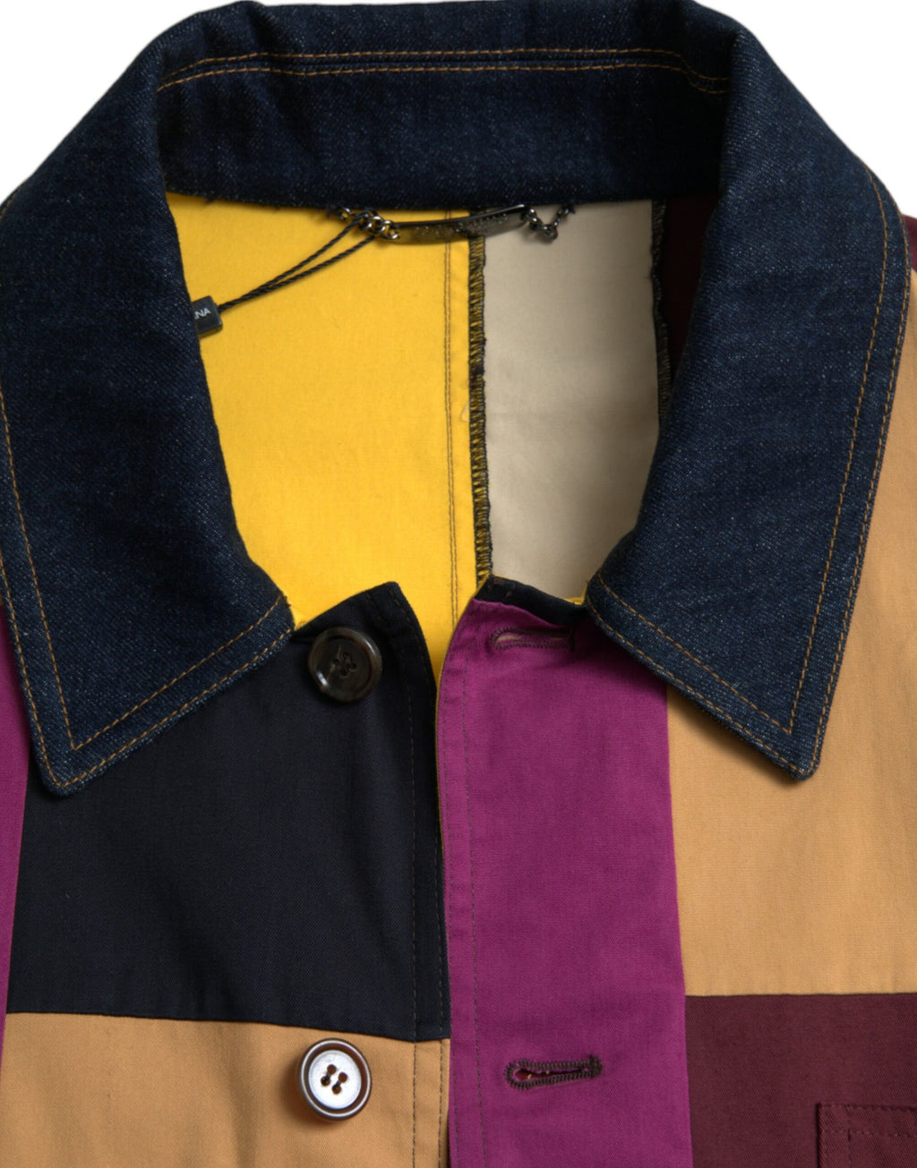 Veste en coton à patchwork multicolore Dolce & Gabbana avec col, détails colorés et style tendance.