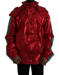 Sweat à capuche en nylon rouge Dolce & Gabbana, pull-over décontracté avec capuche et détails modernes.