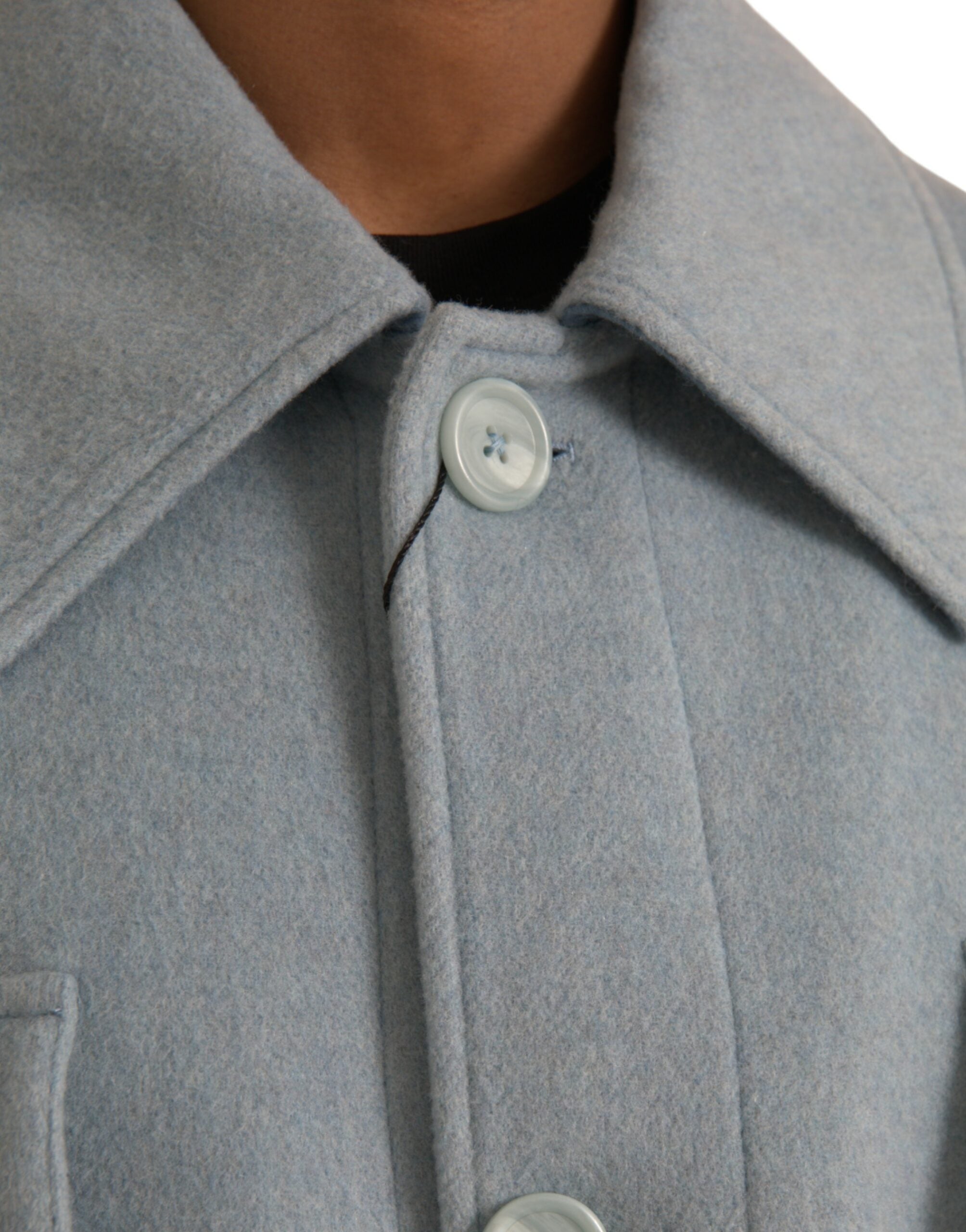 Manteau trench en laine bleu clair Dolce & Gabbana Light Blue avec boutons, mode élégante et classique pour femme.