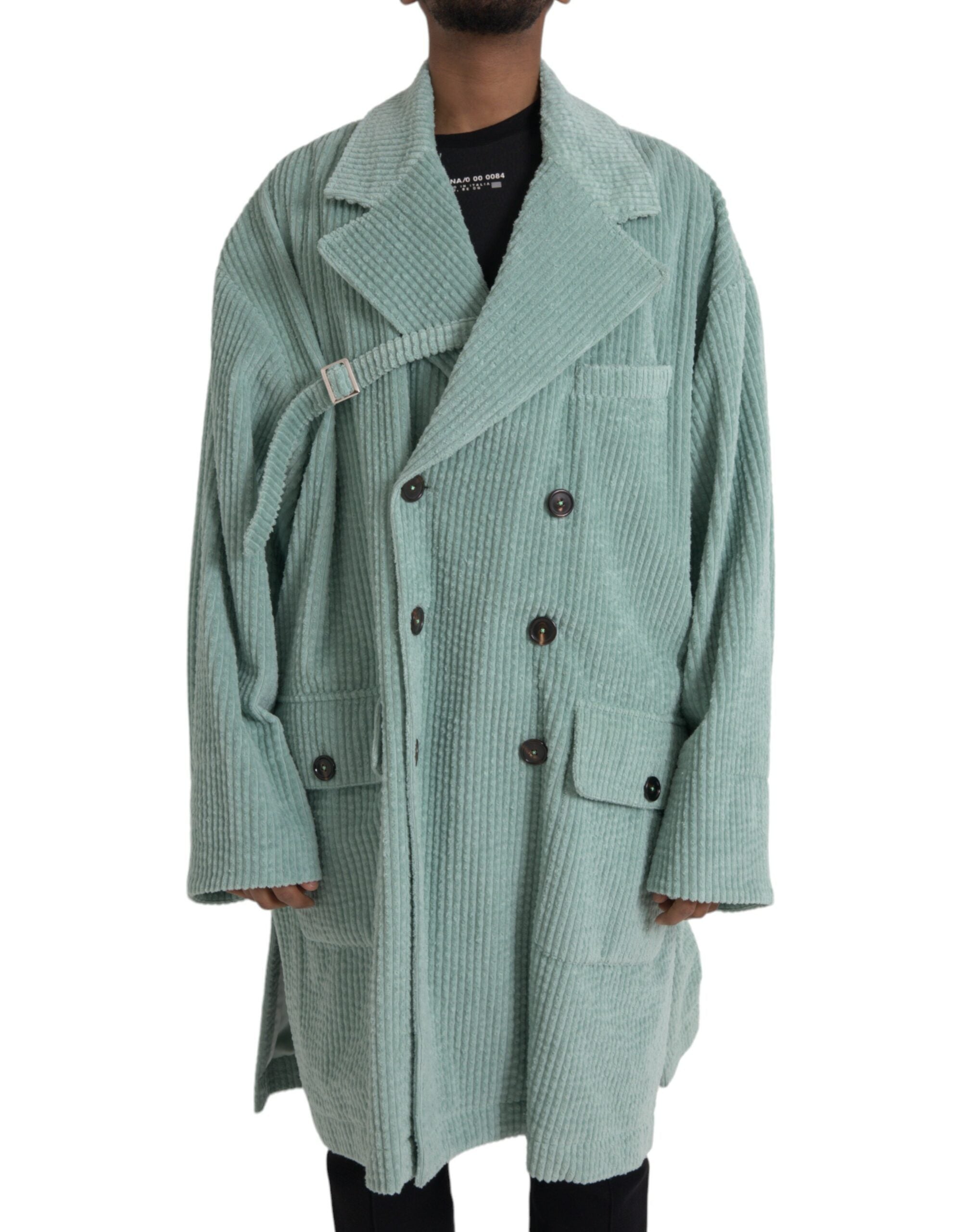 Veste en coton à rayures doubles boutonnages en velours côtelé bleu de Dolce & Gabbana, style élégant et tendance.