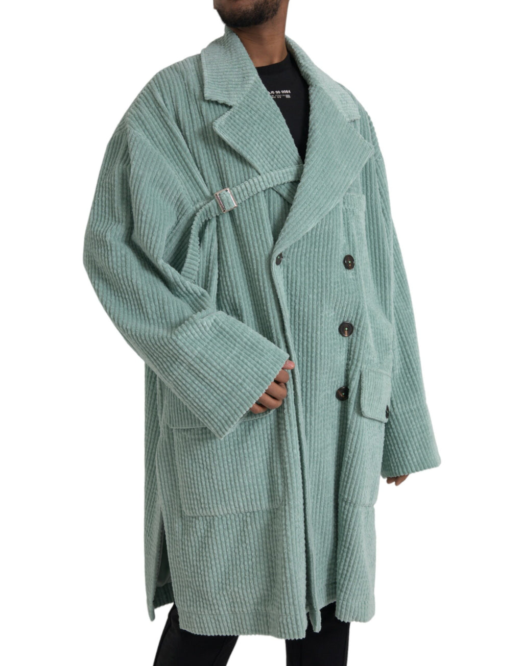 Veste en coton en velours côtelé bleu double boutonnage Dolce & Gabbana, style élégant et classique.