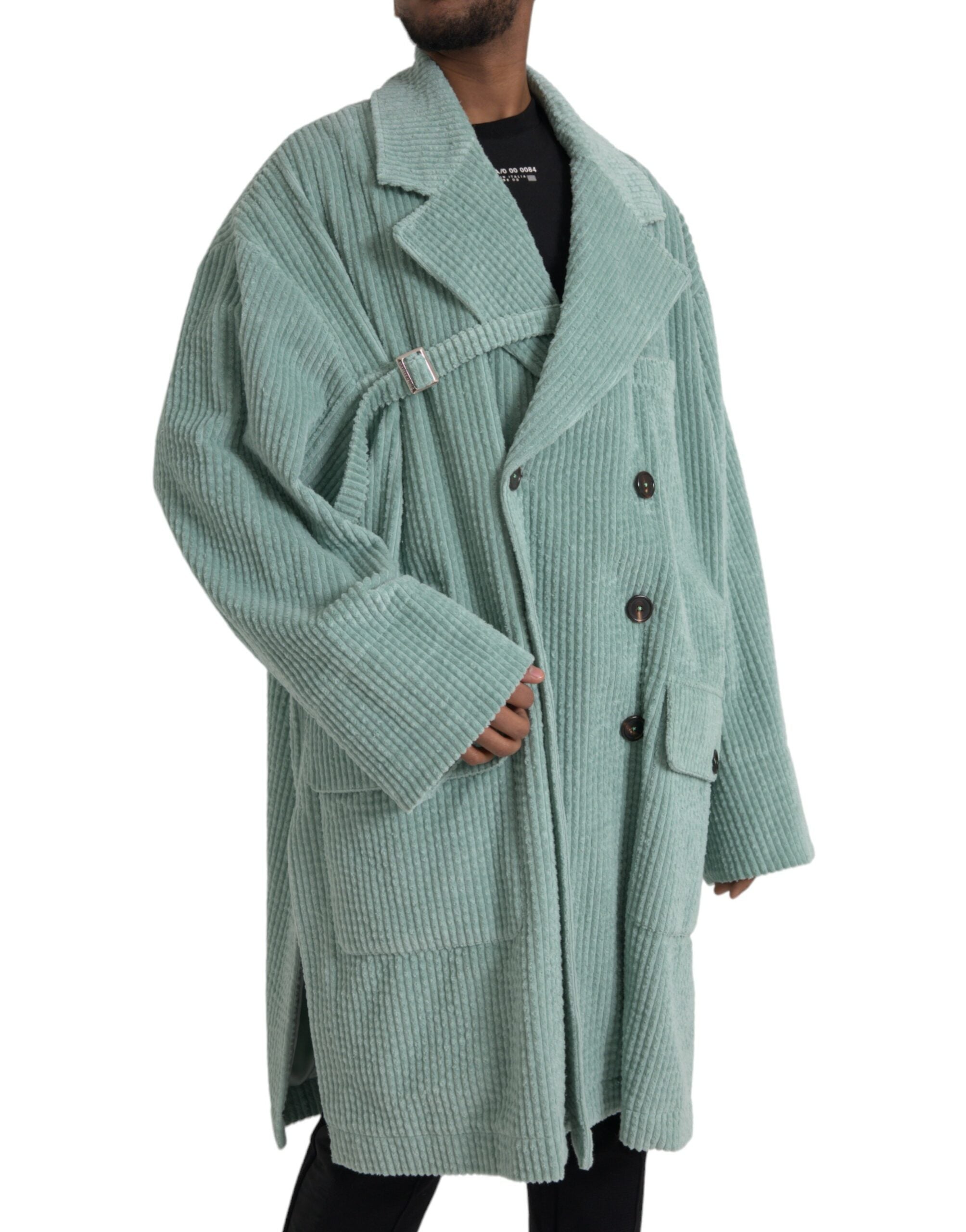 Veste en coton en velours côtelé bleu double boutonnage Dolce & Gabbana, style élégant et classique.